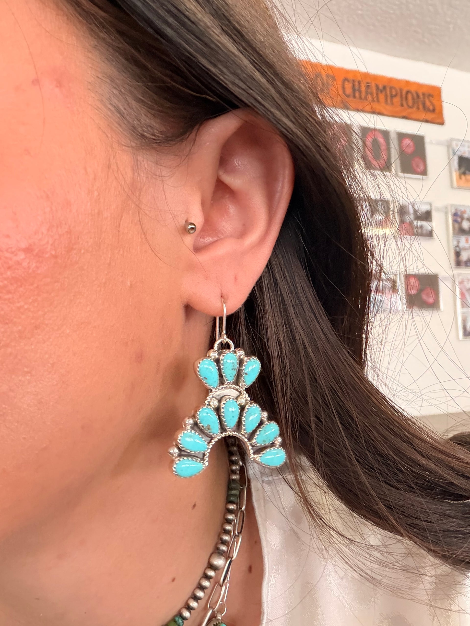 Rodney Notah Kingman Turquoise & Sterling Silver Dangle Petite Earrings