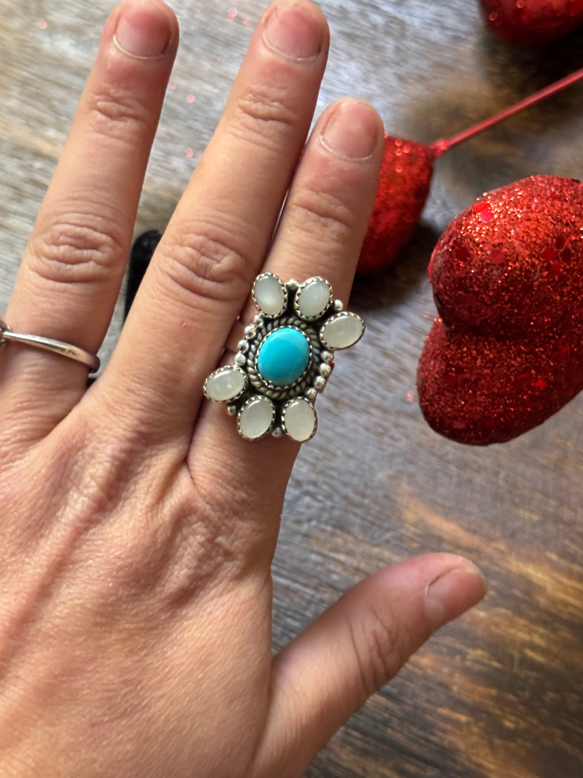 Southwest Handmade Multi Stone & Sterling Silver Adjustable Cluster Ring