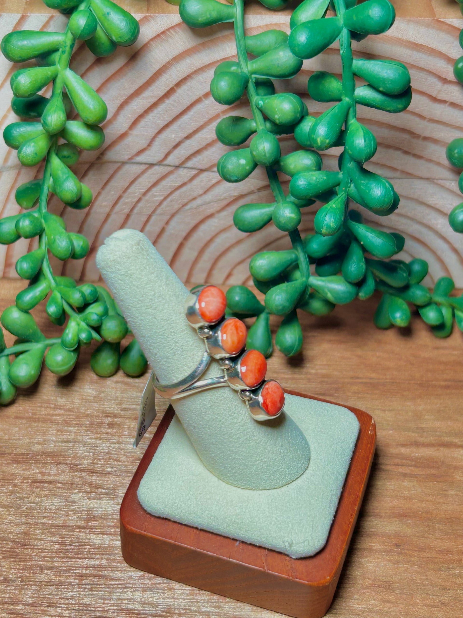 Navajo Made Spiny Oyster & Sterling Silver Ring 7.25