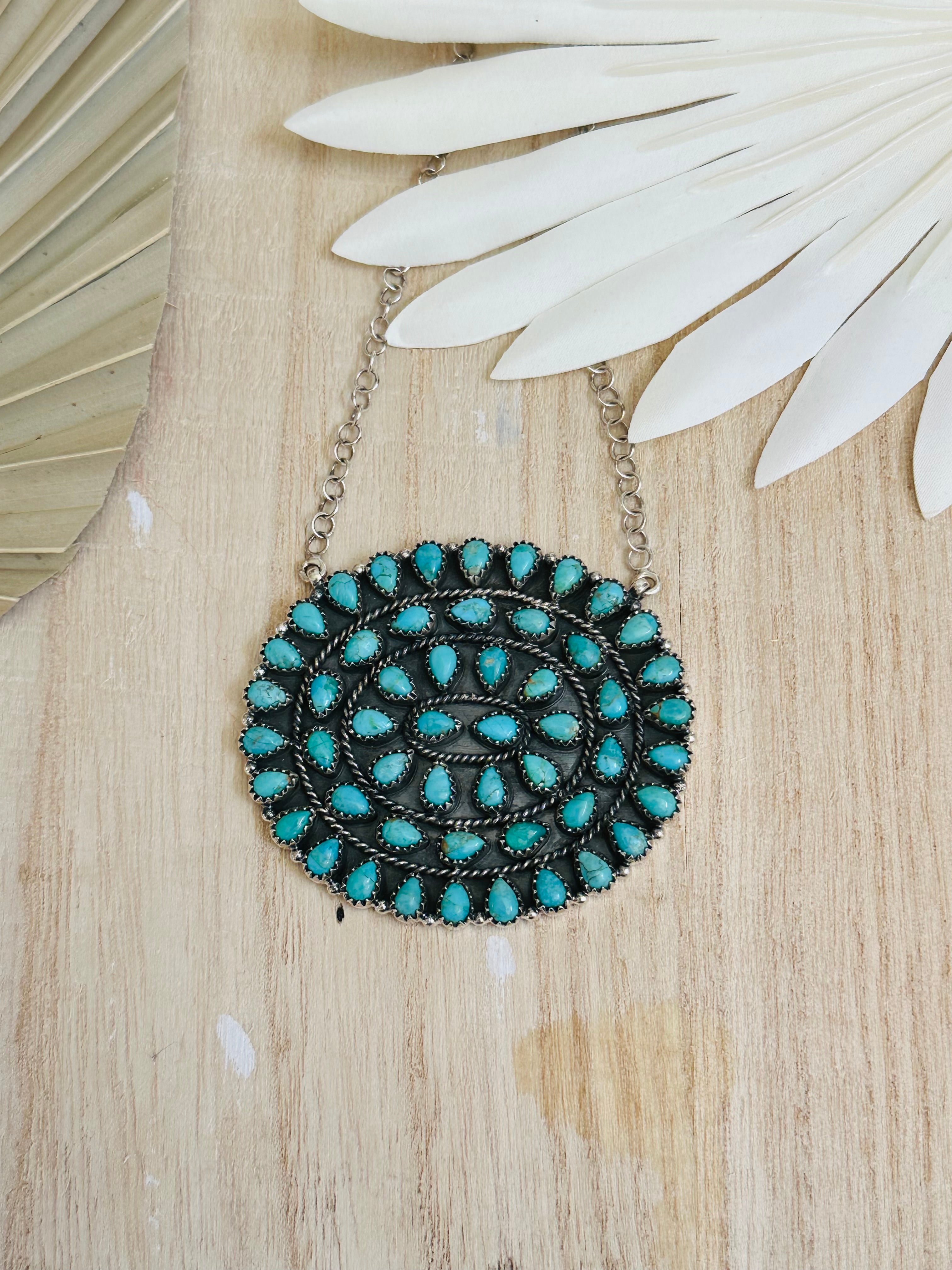 Southwest Handmade Kingman Turquoise & Sterling Silver Cluster Necklace