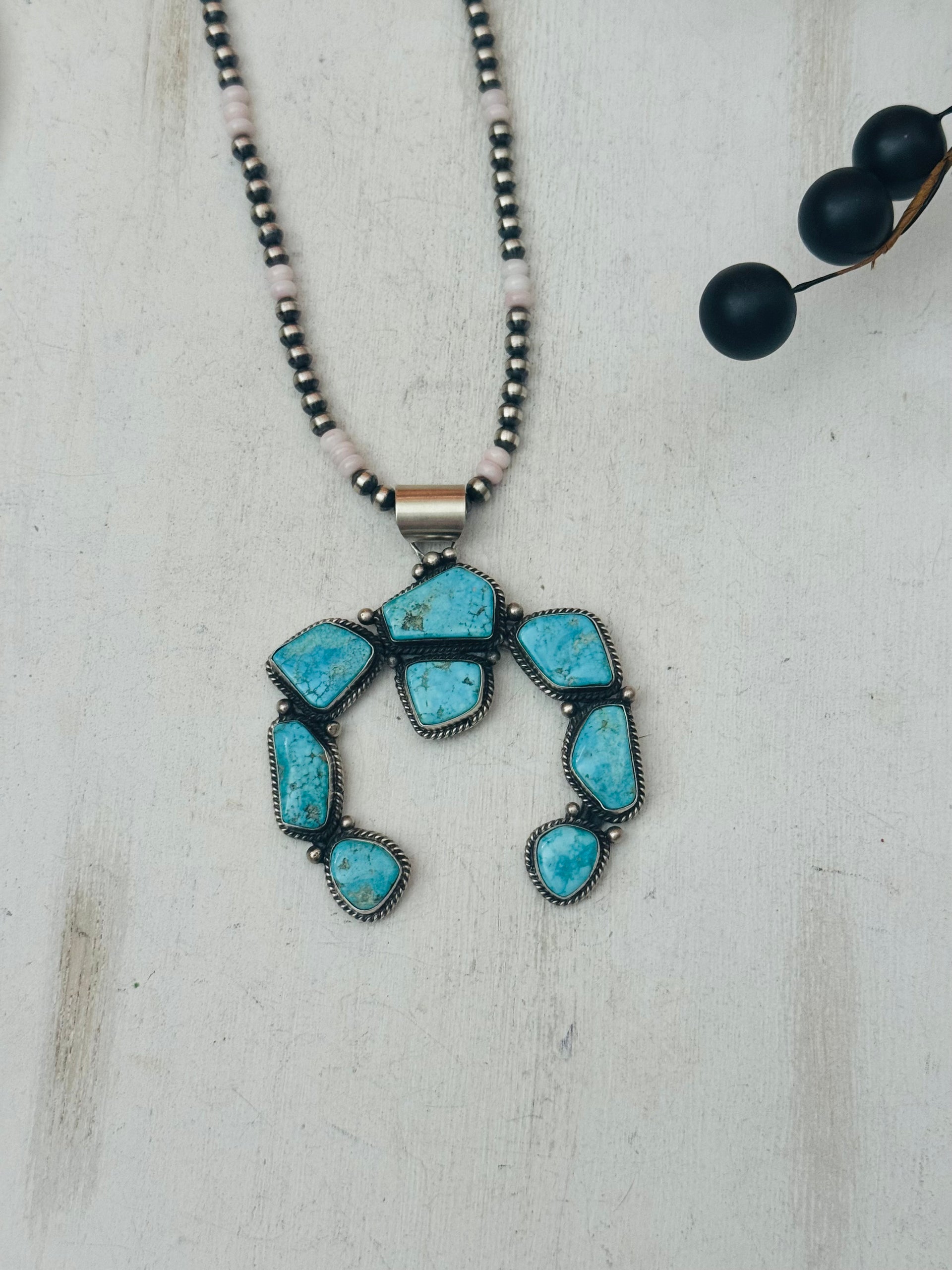 Julia Etsitty Kingman Turquoise & Sterling Silver Naja Cluster Pendant