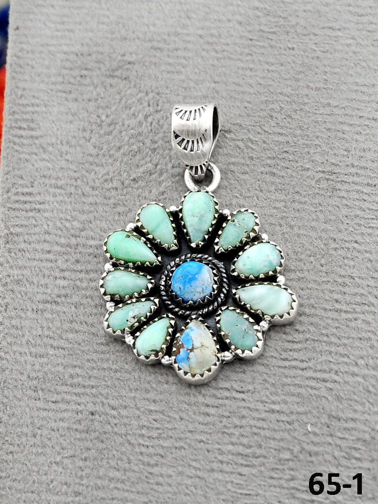 Southwest Handmade Paloma with Golden Hills Turquoise & Sterling Silver Pendants