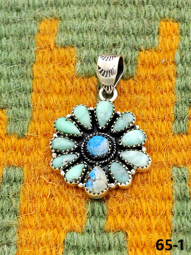 Southwest Handmade Paloma with Golden Hills Turquoise & Sterling Silver Pendants