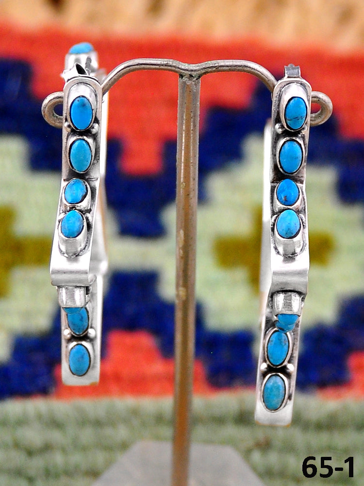 Southwest Handmade Star Blue Kingman Turquoise & Sterling Silver Post Earrings