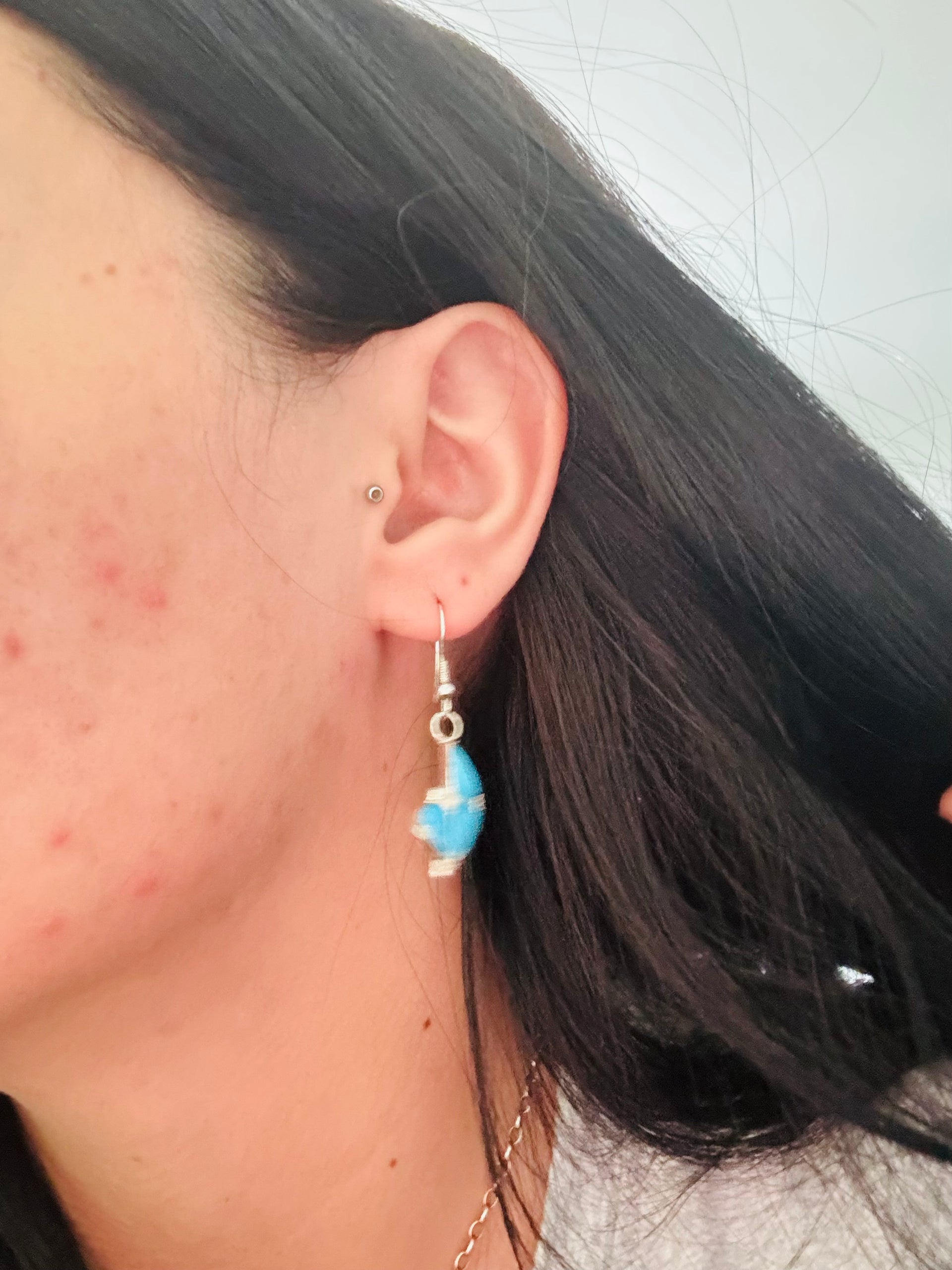 Navajo Made Turquoise & Sterling Silver Dangle Earrings