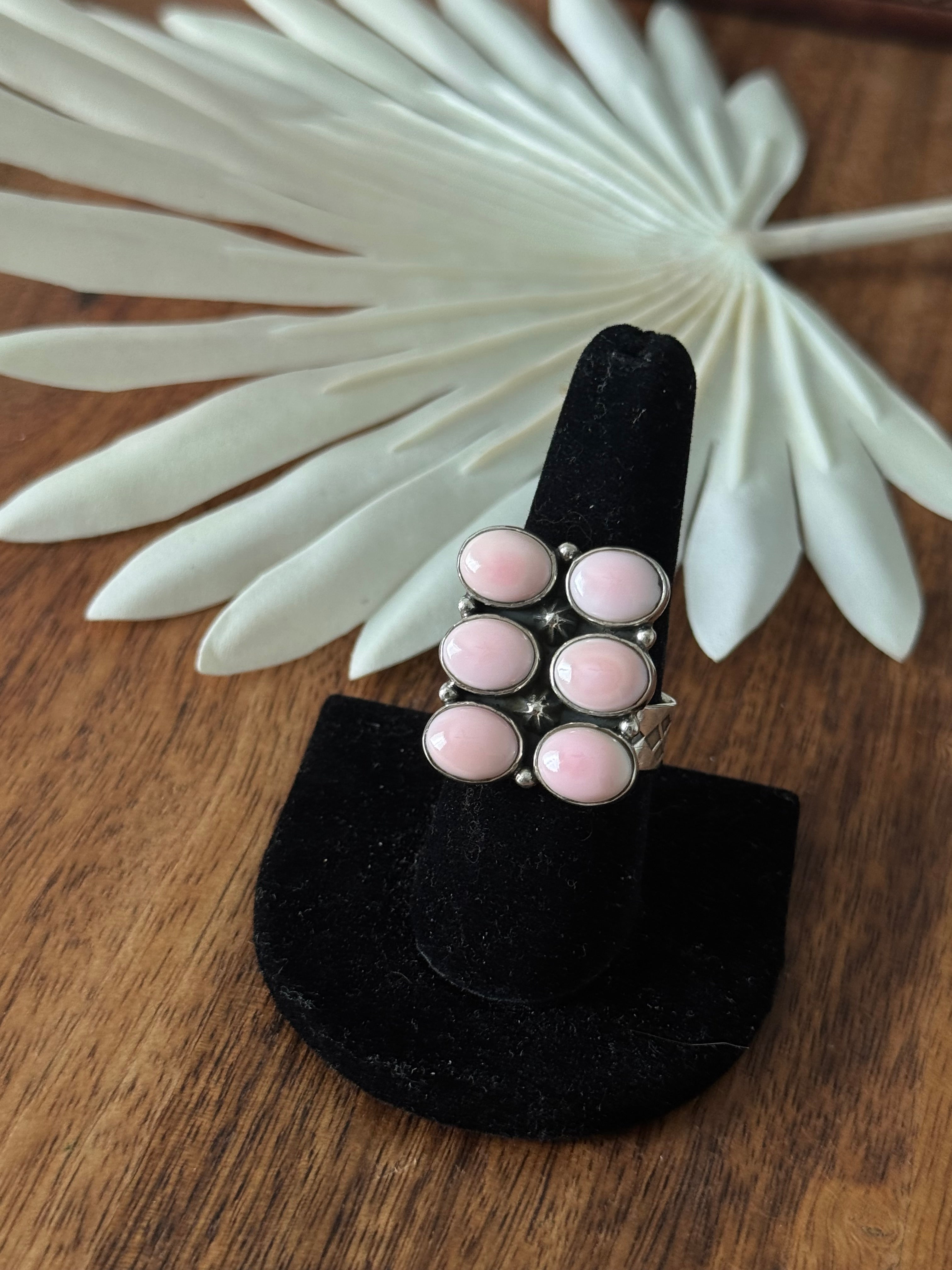 Navajo Made Pink Conch & Sterling Silver Adjustable Ring