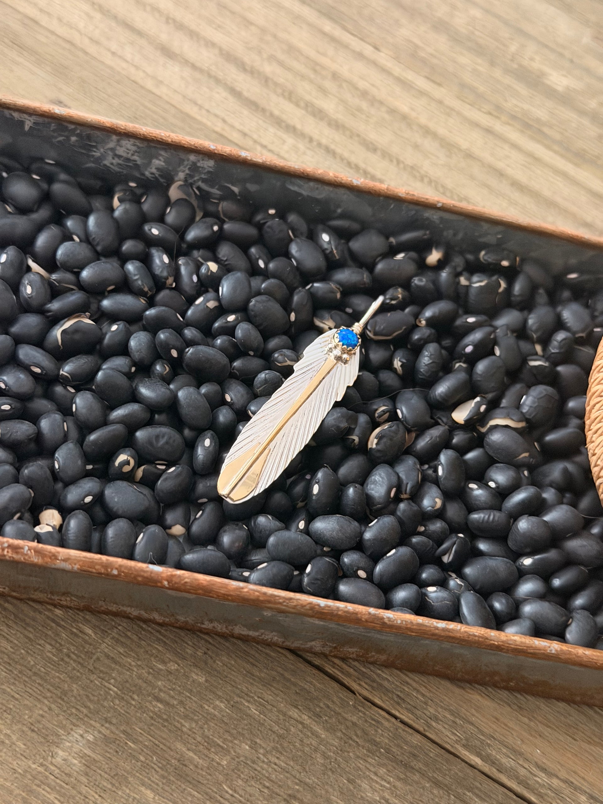 Navajo Made Opal (Man Made) & Sterling Silver Feather Pendant