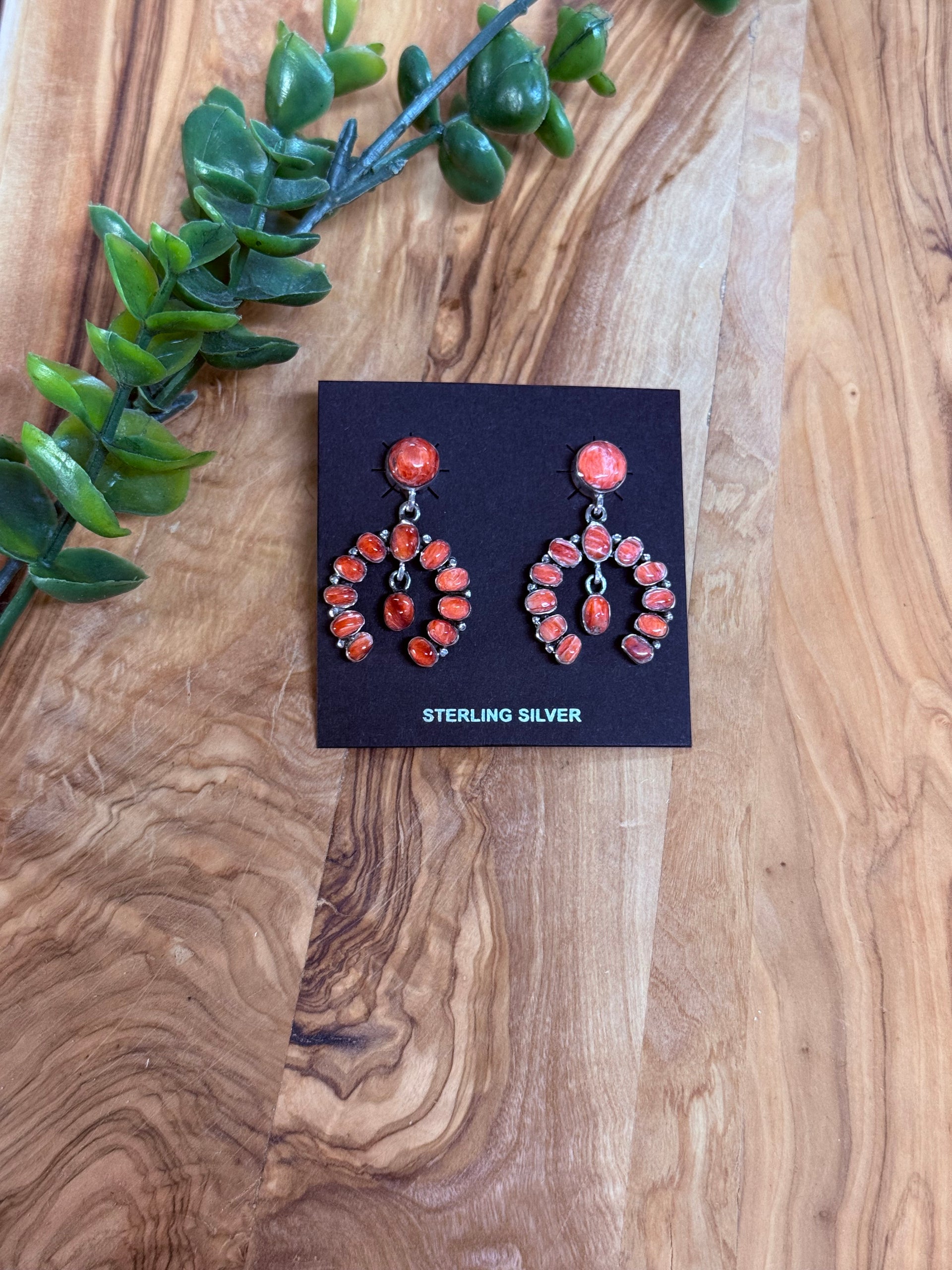 Southwest Handmade Red Spiny Oyster & Sterling Silver Post Dangle Earrings