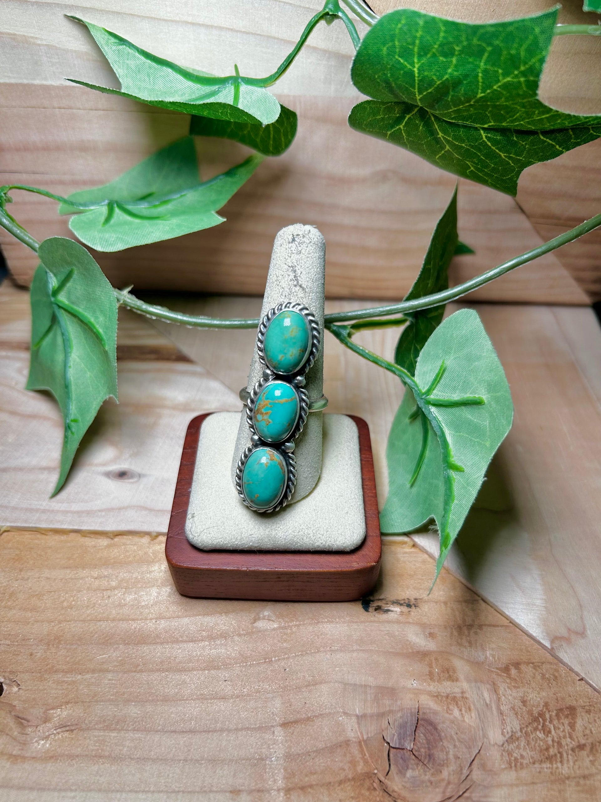 Eugene Belone Kingman Turquoise & Sterling Sliver Cluster Adjustable Ring