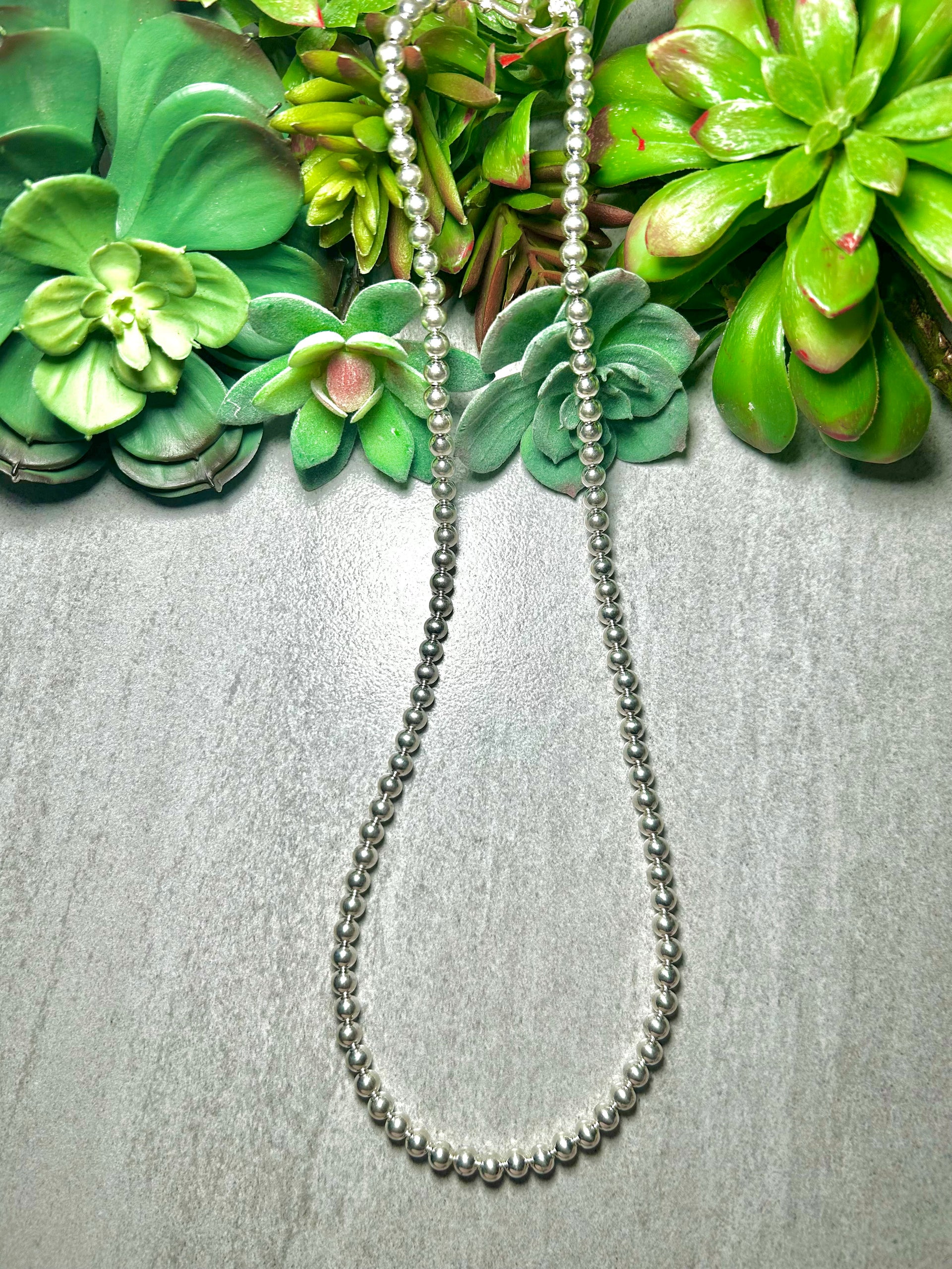 Navajo Made Strung 6 MM Sterling Silver Necklace