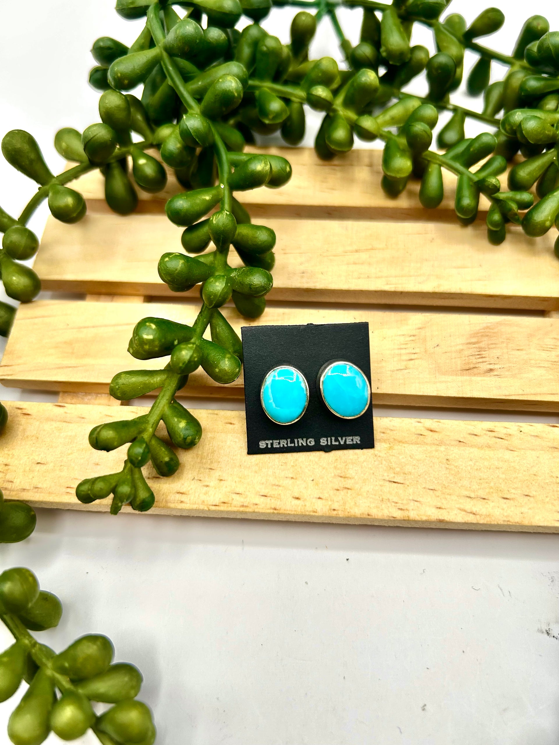 Navajo Made Kingman Turquoise & Sterling Silver Post Earrings
