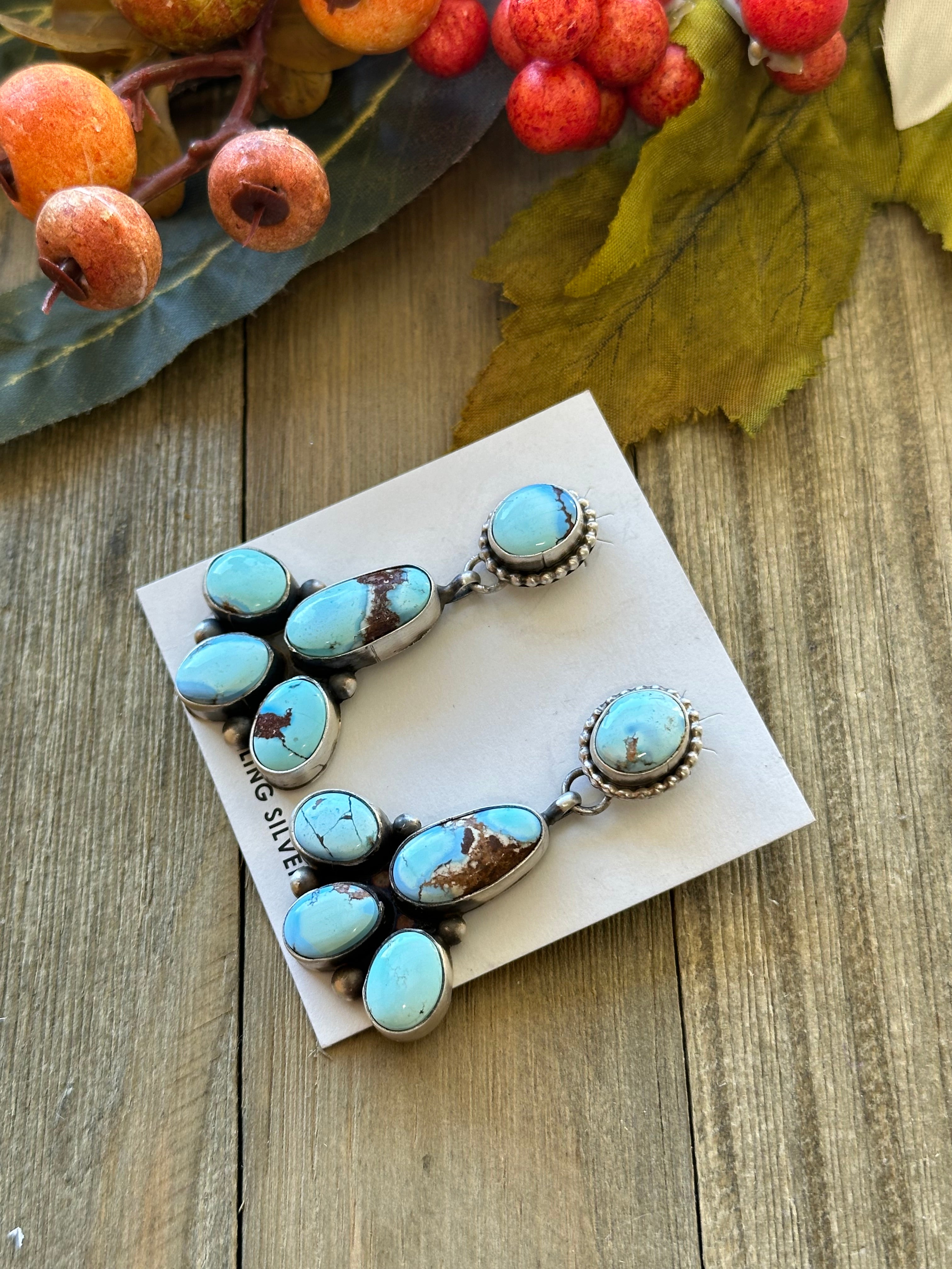 Tim Yazzie Golden Hill’s Turquoise & Sterling Silver Post Dangle Earrings