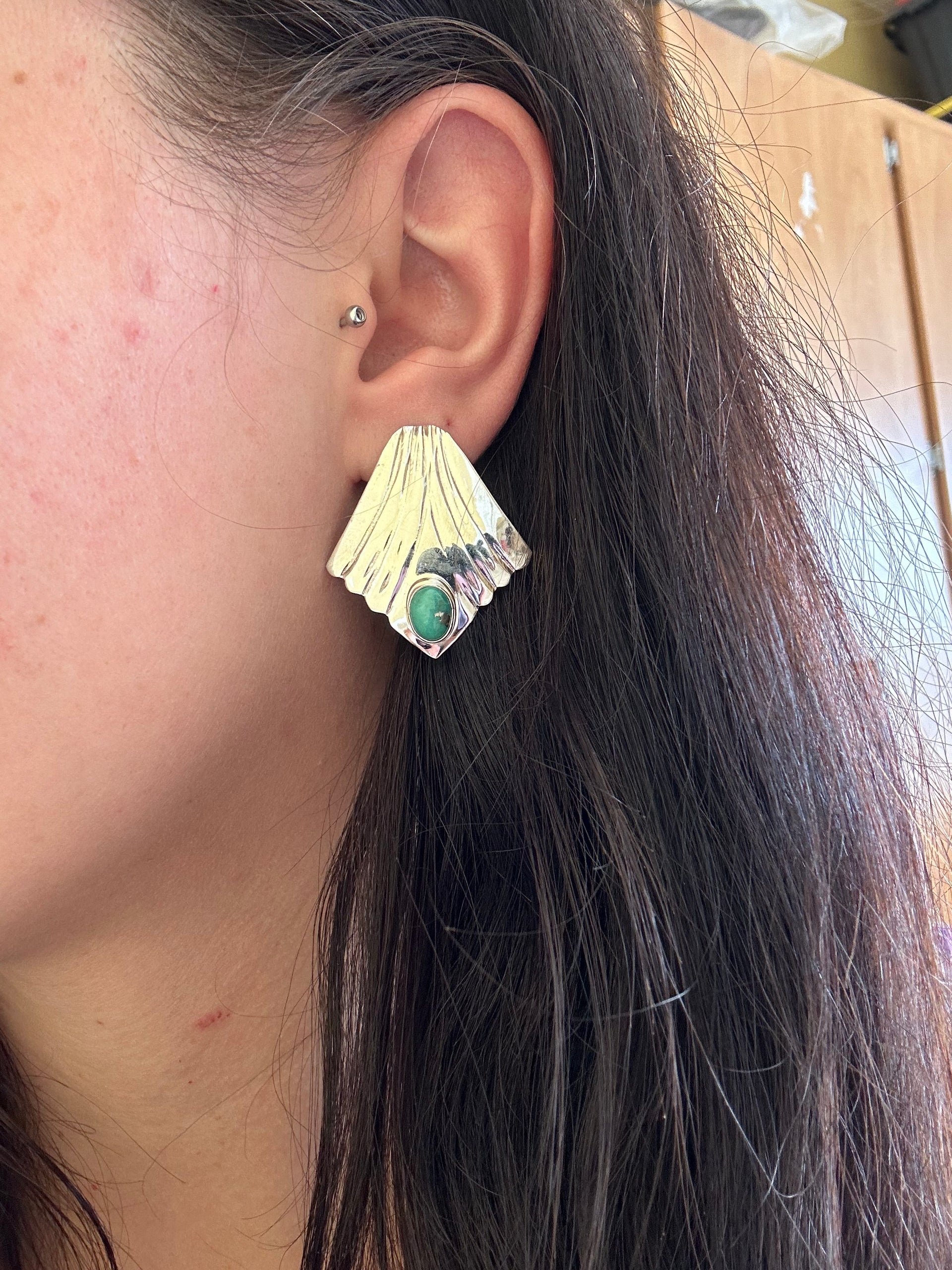Navajo Made Kingman Turquoise & Sterling Silver Post Earrings