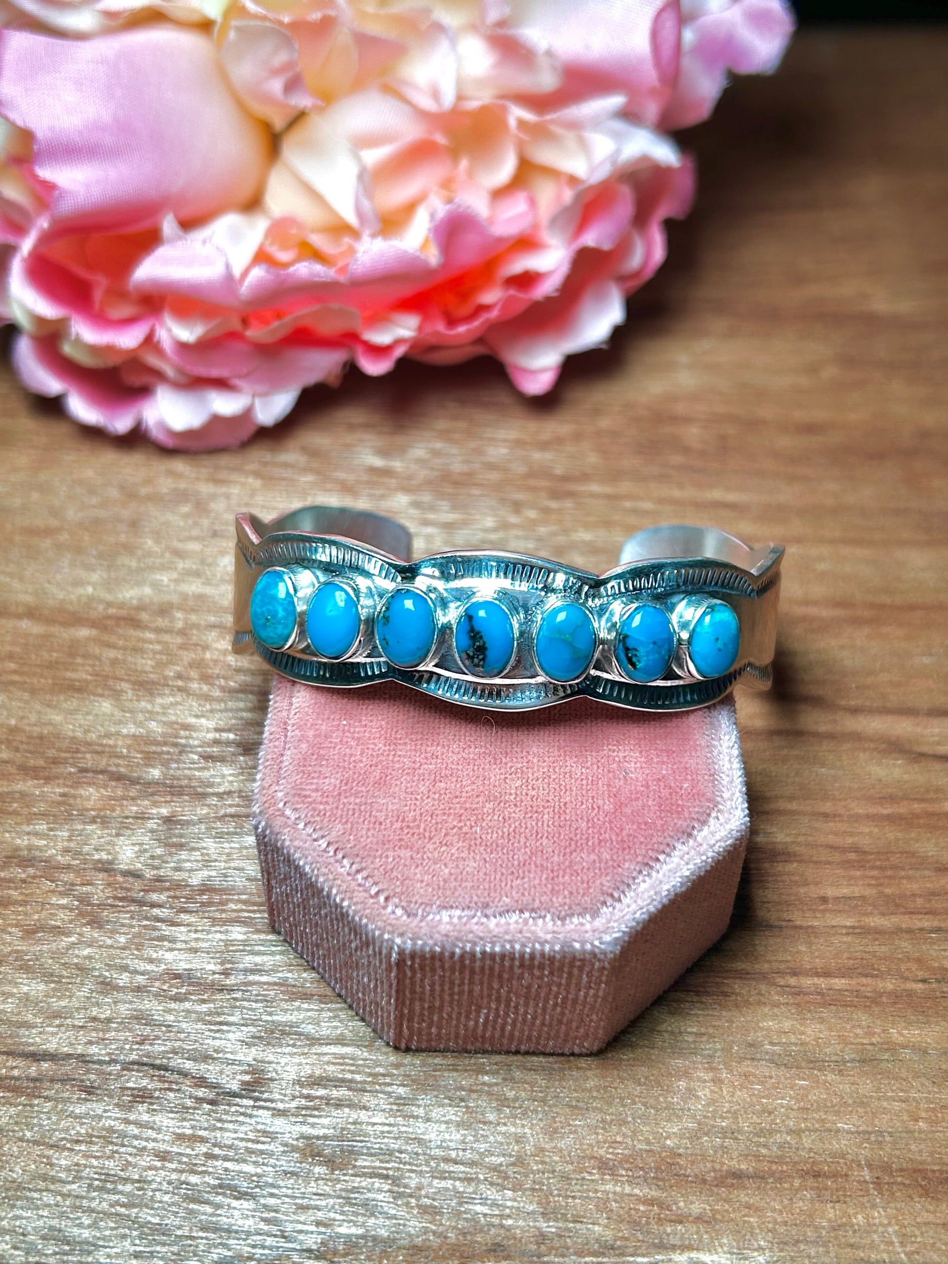 Navajo Made Kingman Turquoise & Sterling Silver Cuff Bracelet