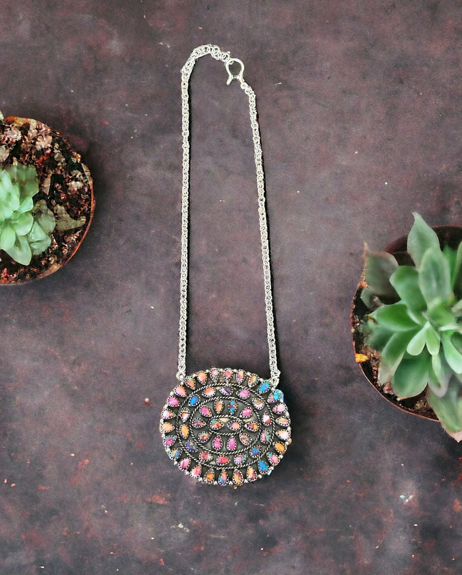 Southwest Handmade Mohave Turquoise & Sterling Silver Cluster Necklace