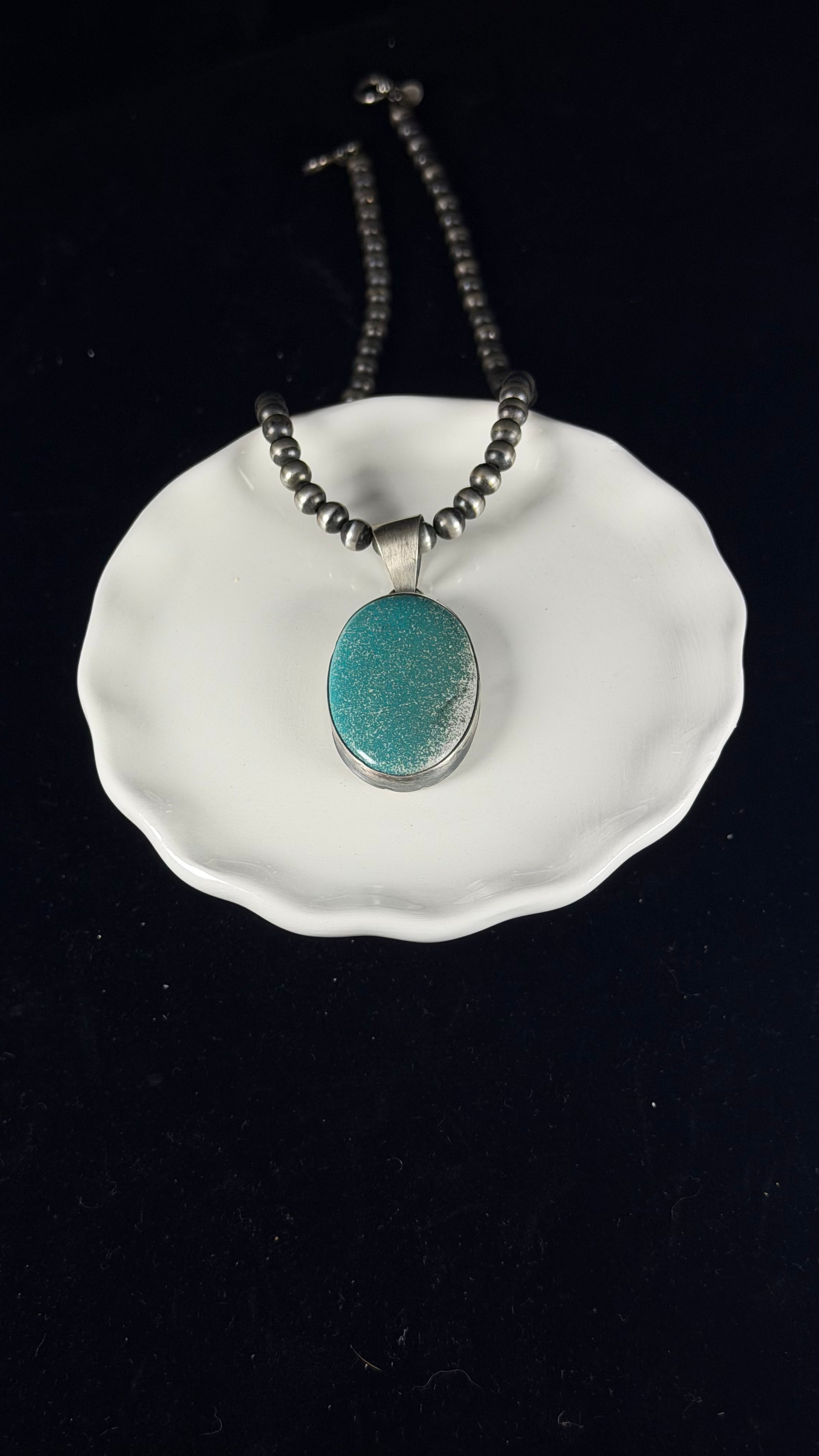 Dave Skeets White Water Turquoise & Sterling Silver Pendant