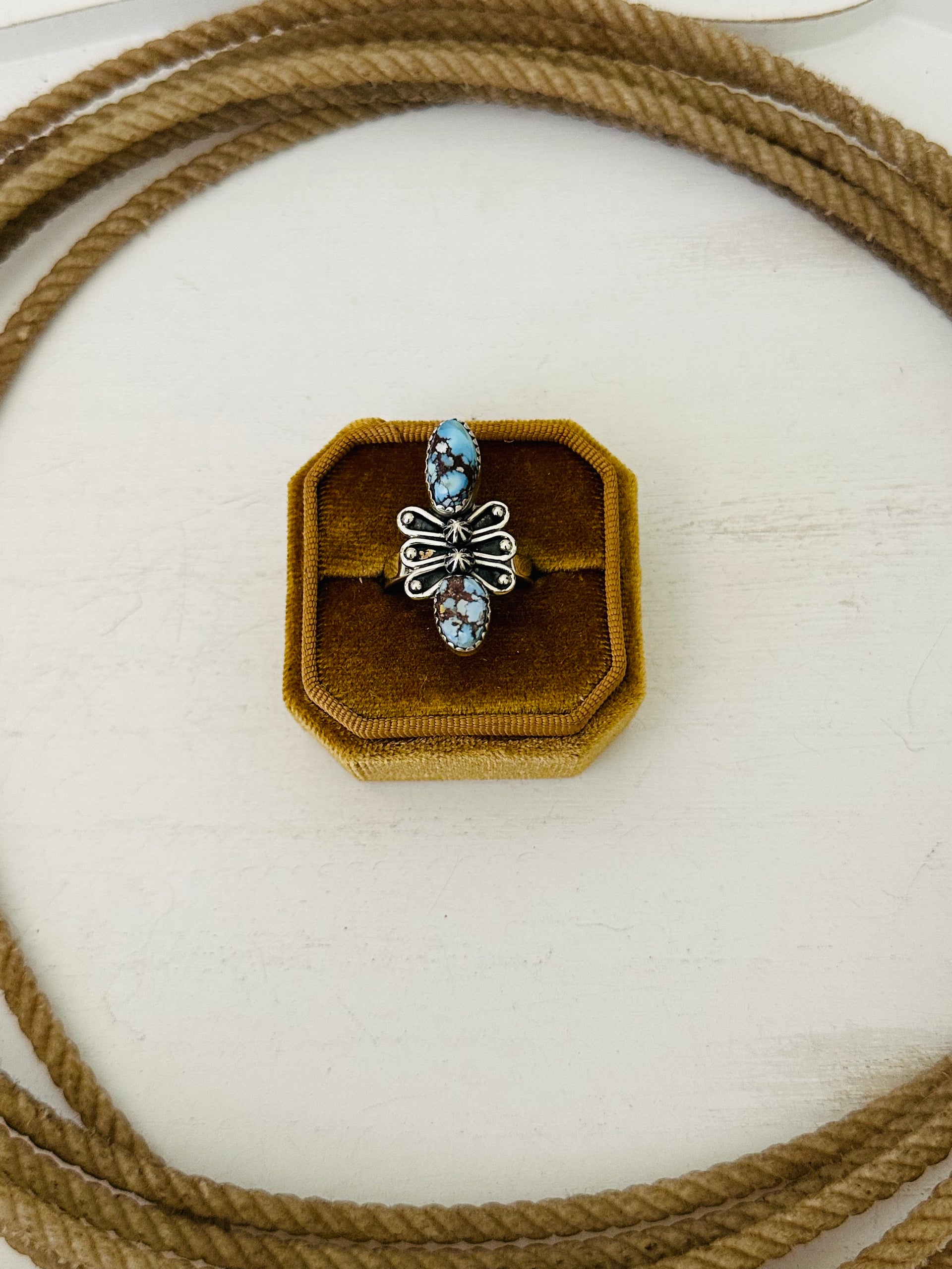 Southwest Handmade Golden Hills Turquoise & Sterling Silver Adjustable Ring
