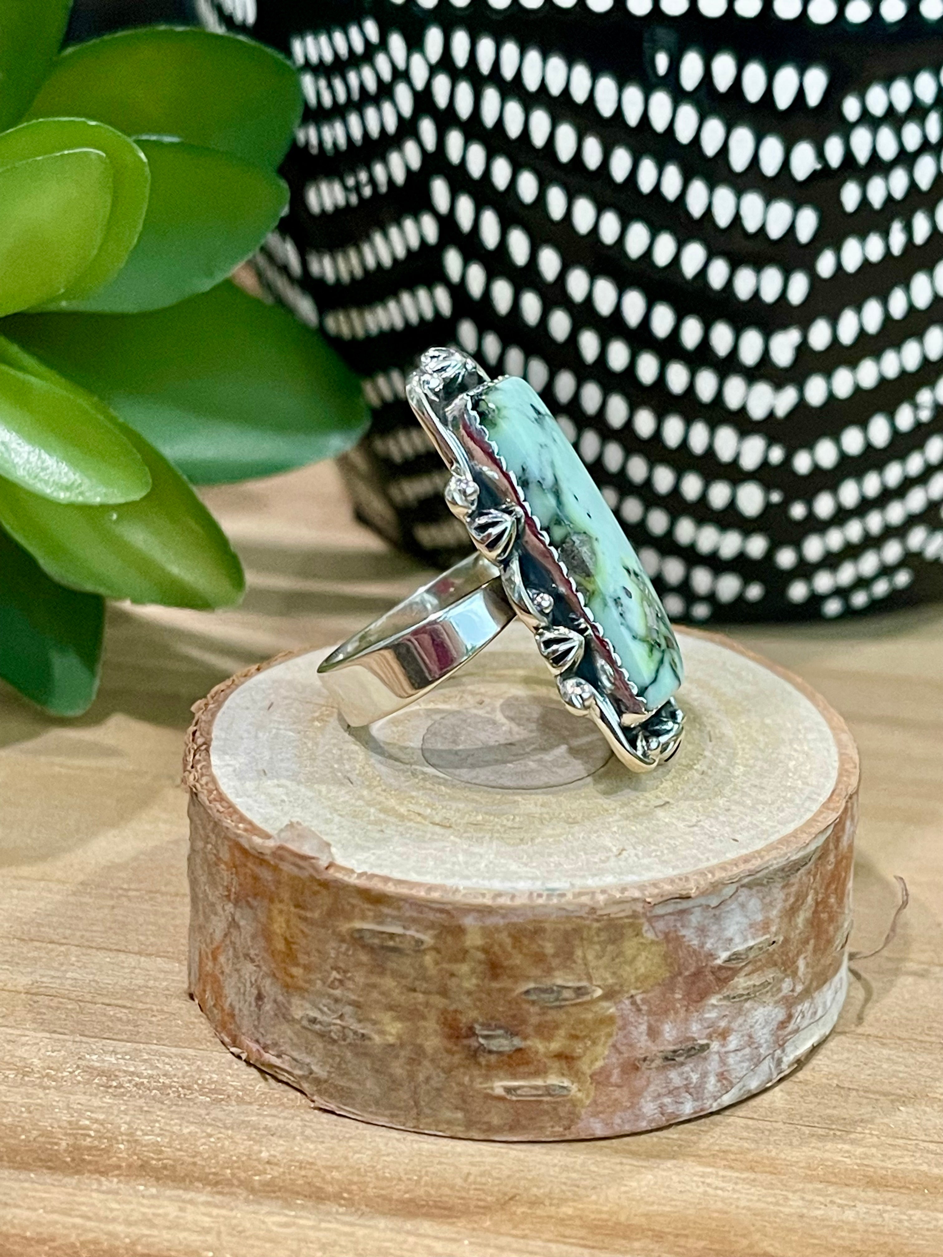 Southwest Handmade Palomino Variscite & Sterling Silver Adjustable Ring