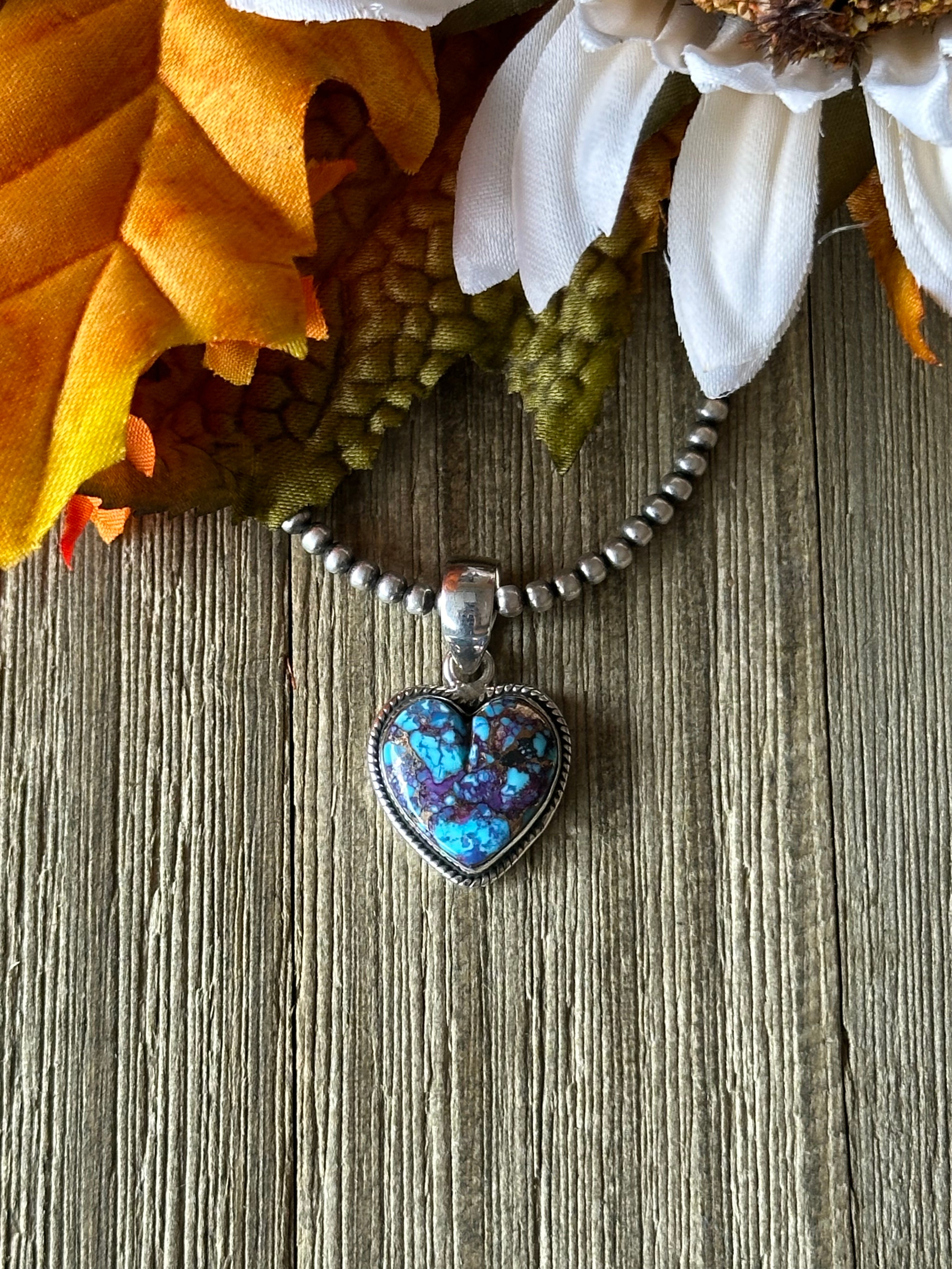 Southwest Handmade Purple Mohave Turquoise & Sterling Silver Heart Pendant