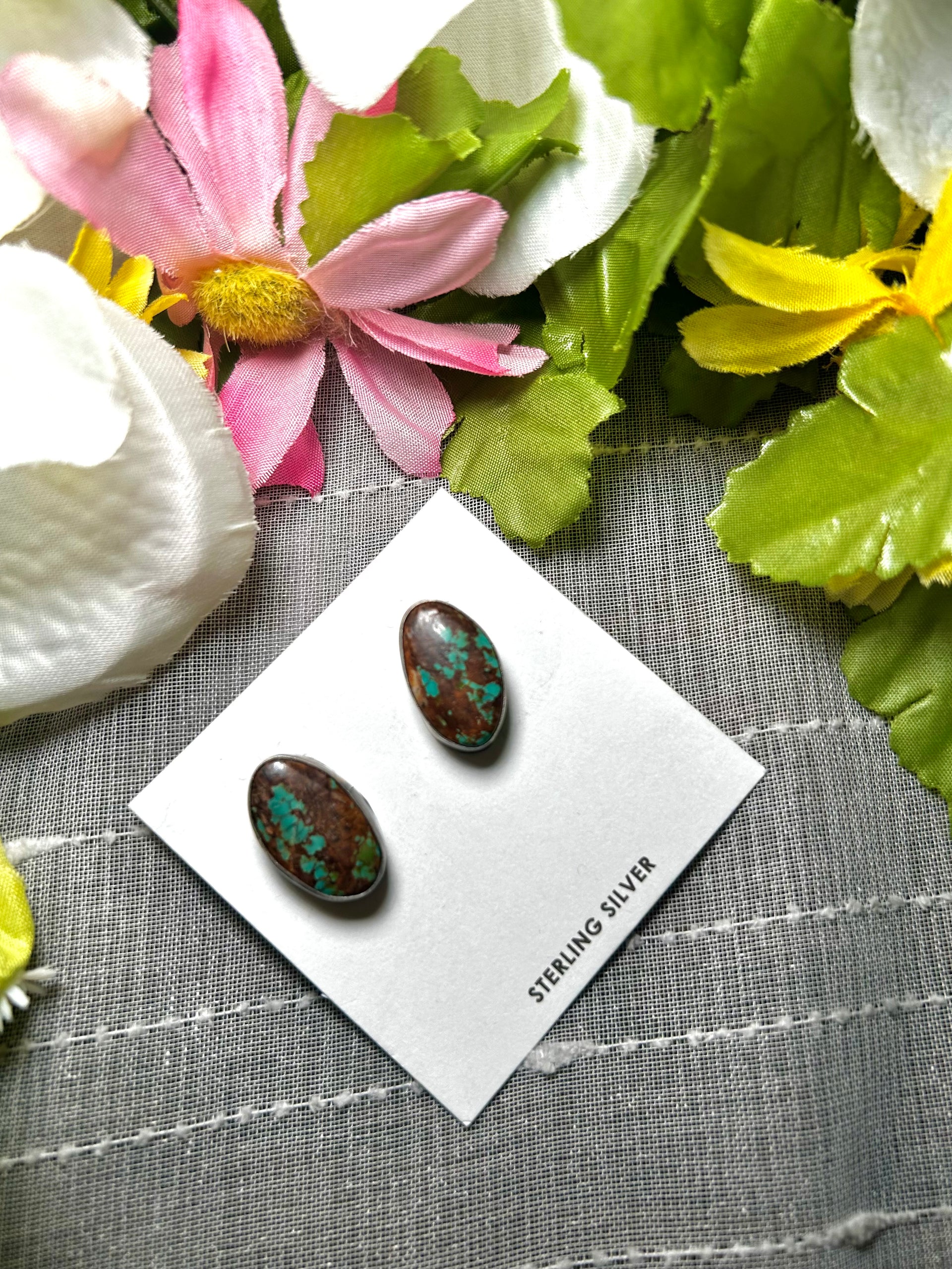 Navajo Made Boulder Turquoise & Sterling Silver Post Earrings