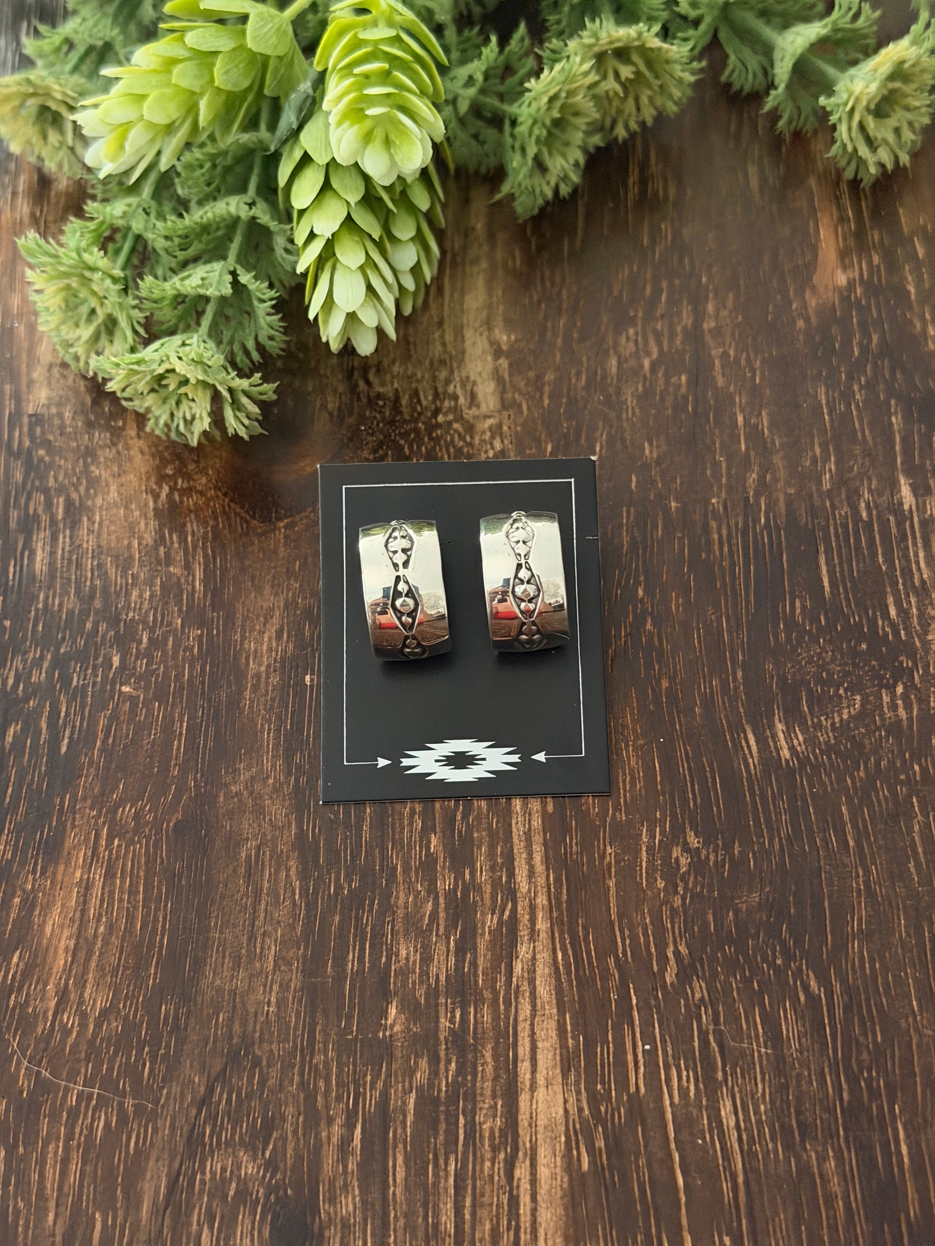 Navajo Made Sterling Silver Post Hoop Earrings