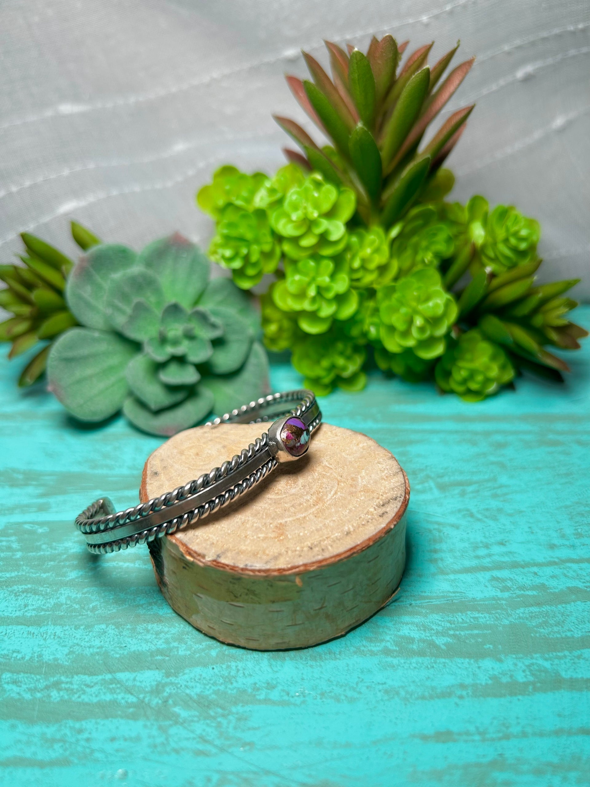 Navajo Made Mohave Turquoise & Sterling Silver Cuff Bracelet