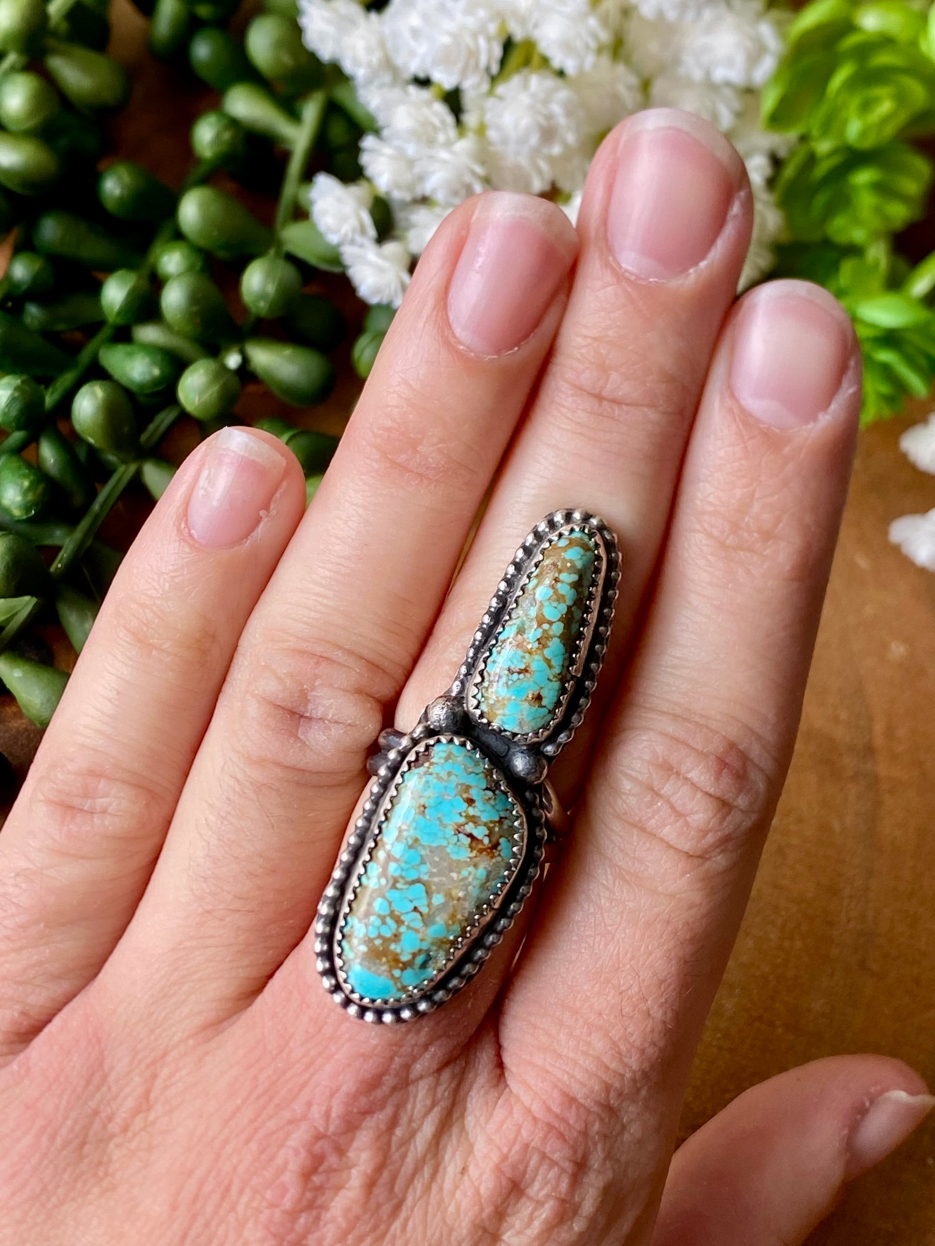 Tia Long #8 Turquoise & Sterling Silver Adjustable Ring