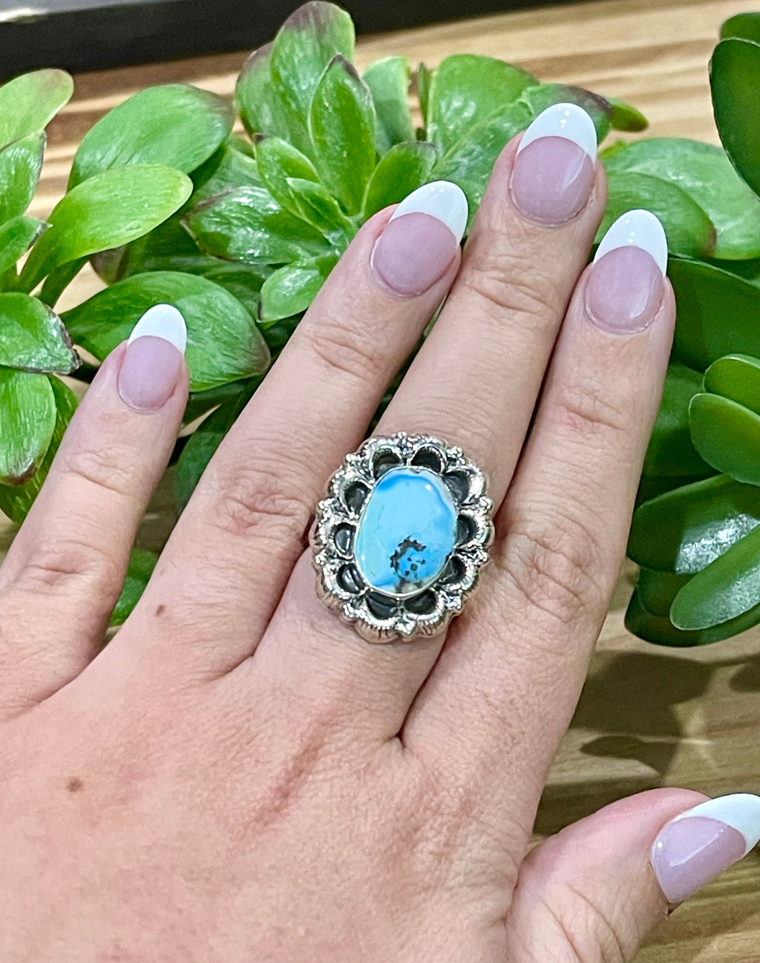 Southwest Handmade Golden Hills Turquoise & Sterling Silver Adjustable Ring