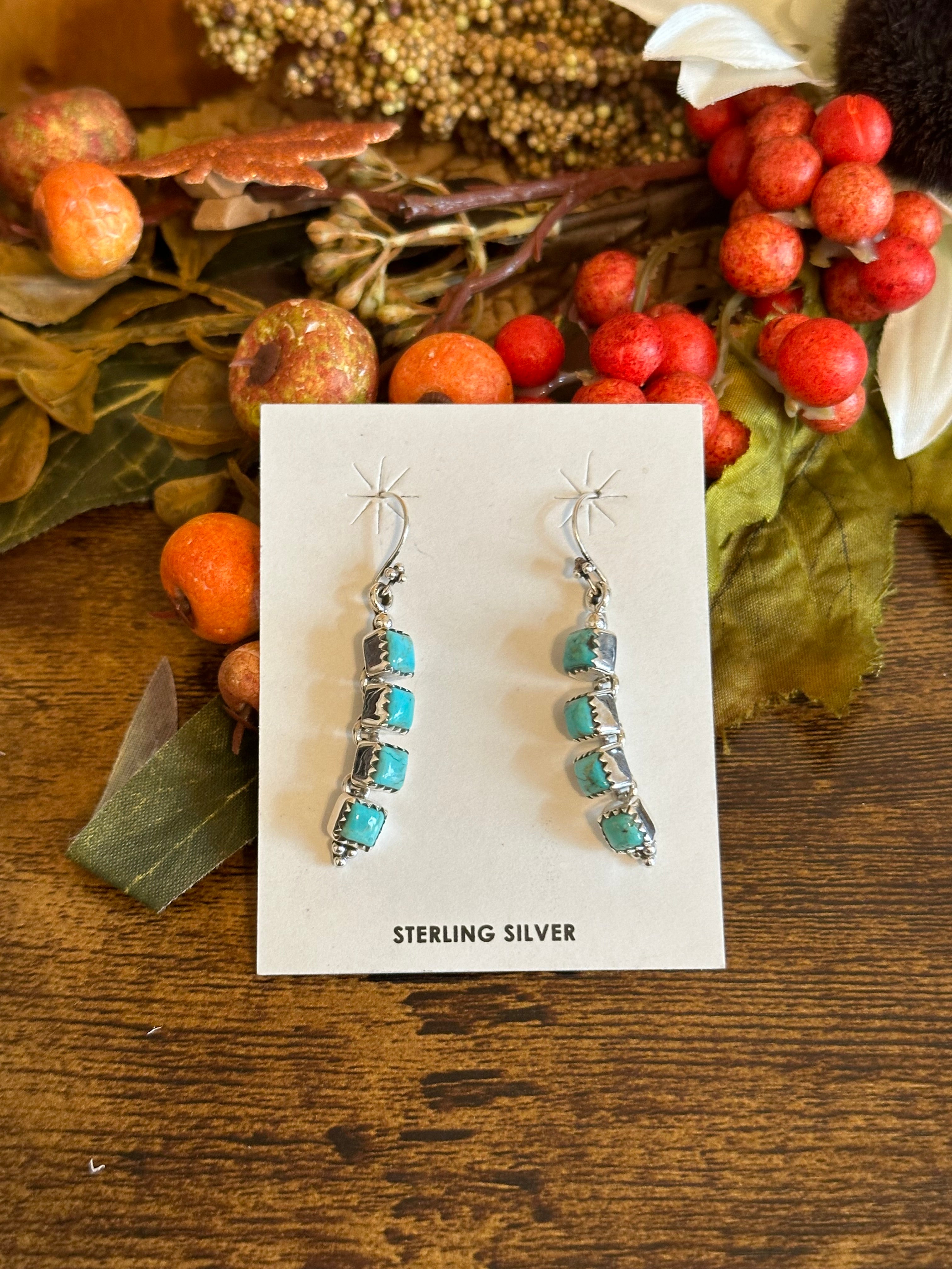 Southwest Handmade Kingman Turquoise& Sterling Silver Dangle Earrings