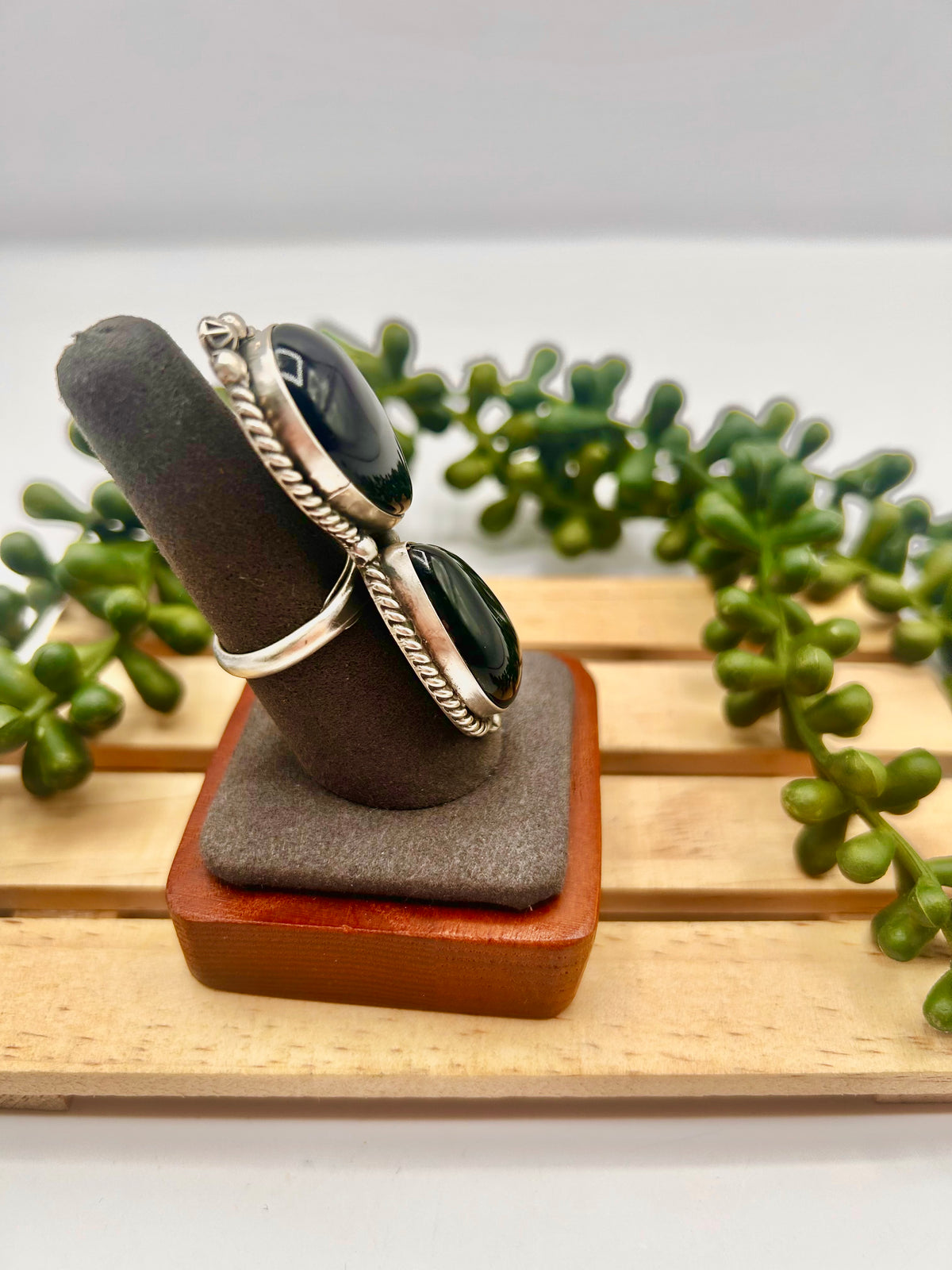 Engene Belone Onyx & Sterling Silver Adjustable Ring