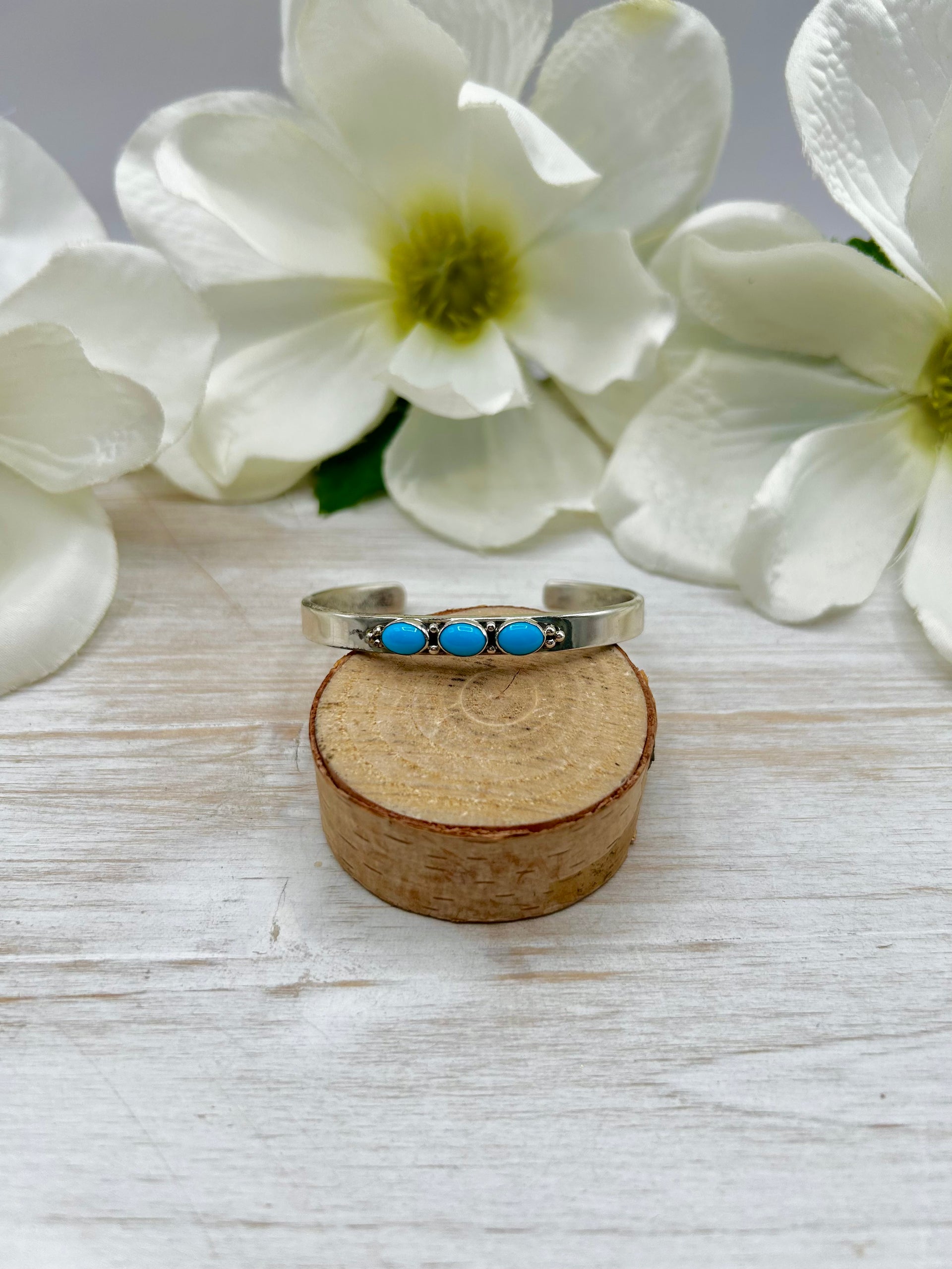 Navajo Made Sleeping Beauty Turquoise & Sterling Silver Cuff Bracelet