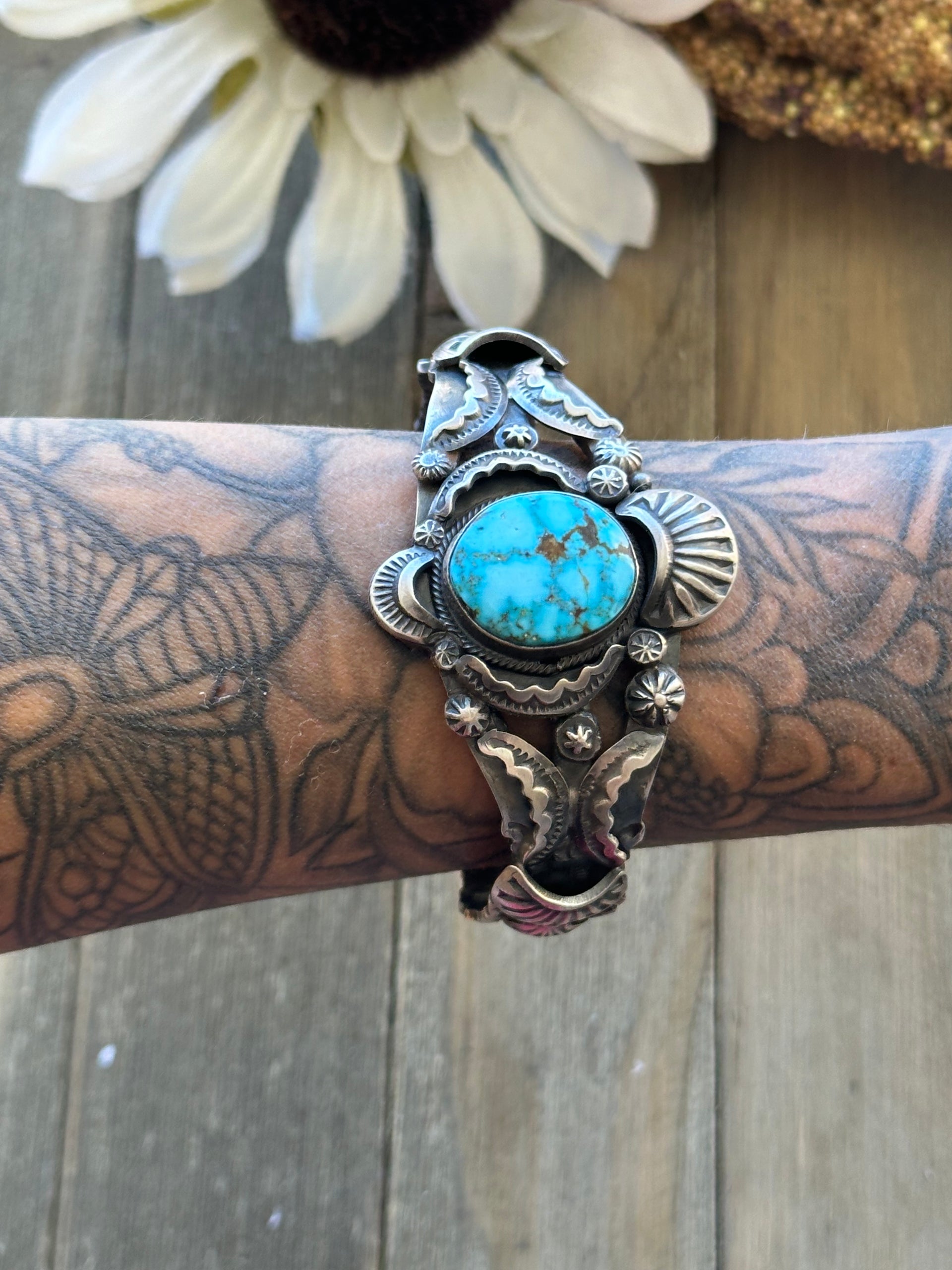 Gilbert Tom High Grade Kingman Turquoise & Sterling Silver Cuff Bracelet