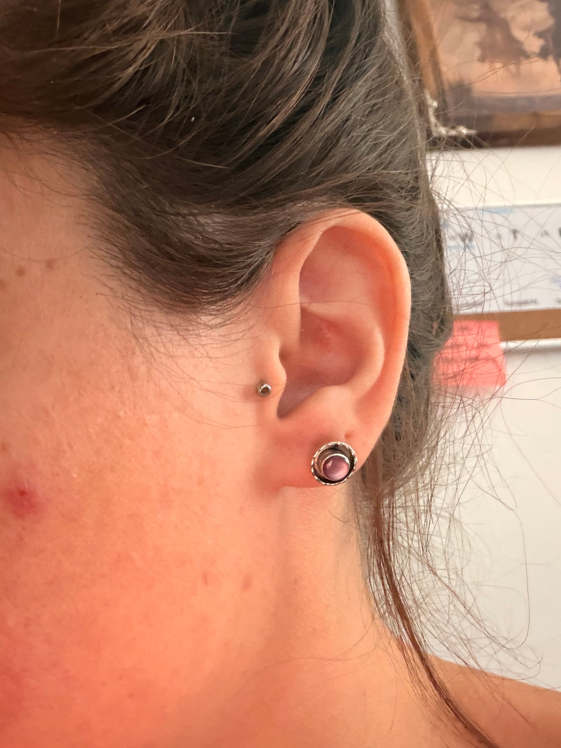 Navajo Made Mother of Pearl & Sterling Silver Post Earrings
