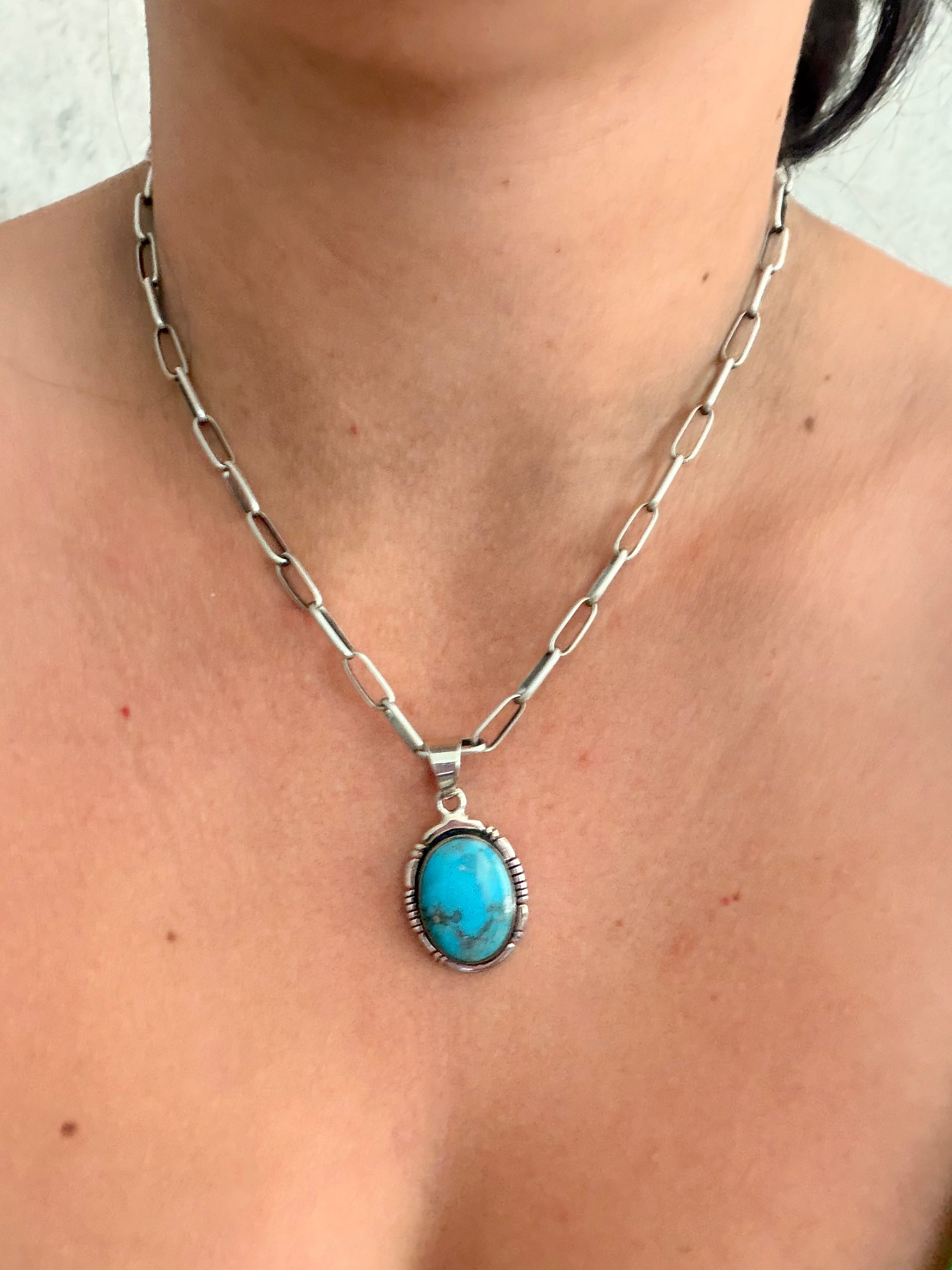 Navajo Made Kingman Turquoise & Sterling Silver Pendant