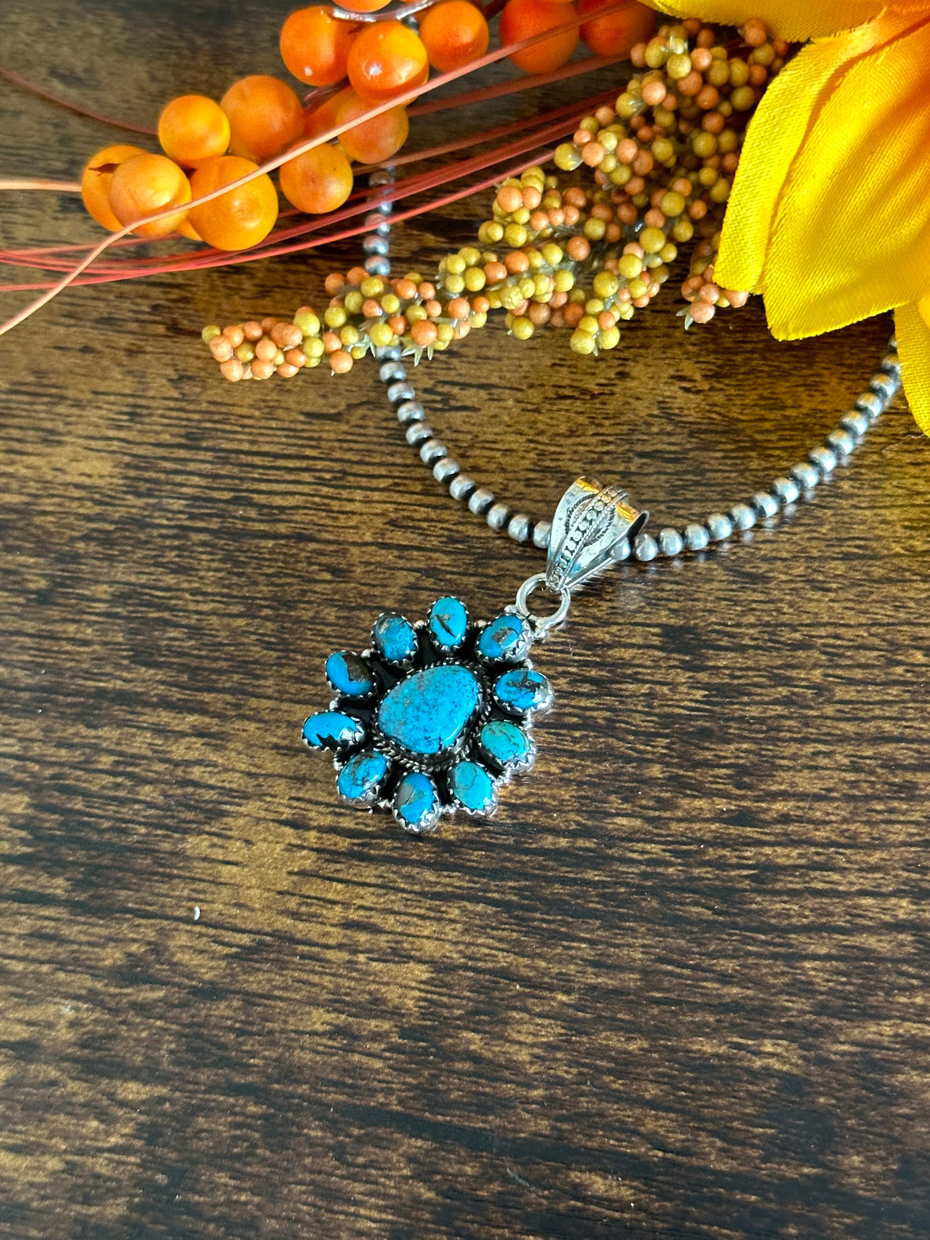 Southwest Handmade Kingman Turquoise & Sterling Silver Pendant