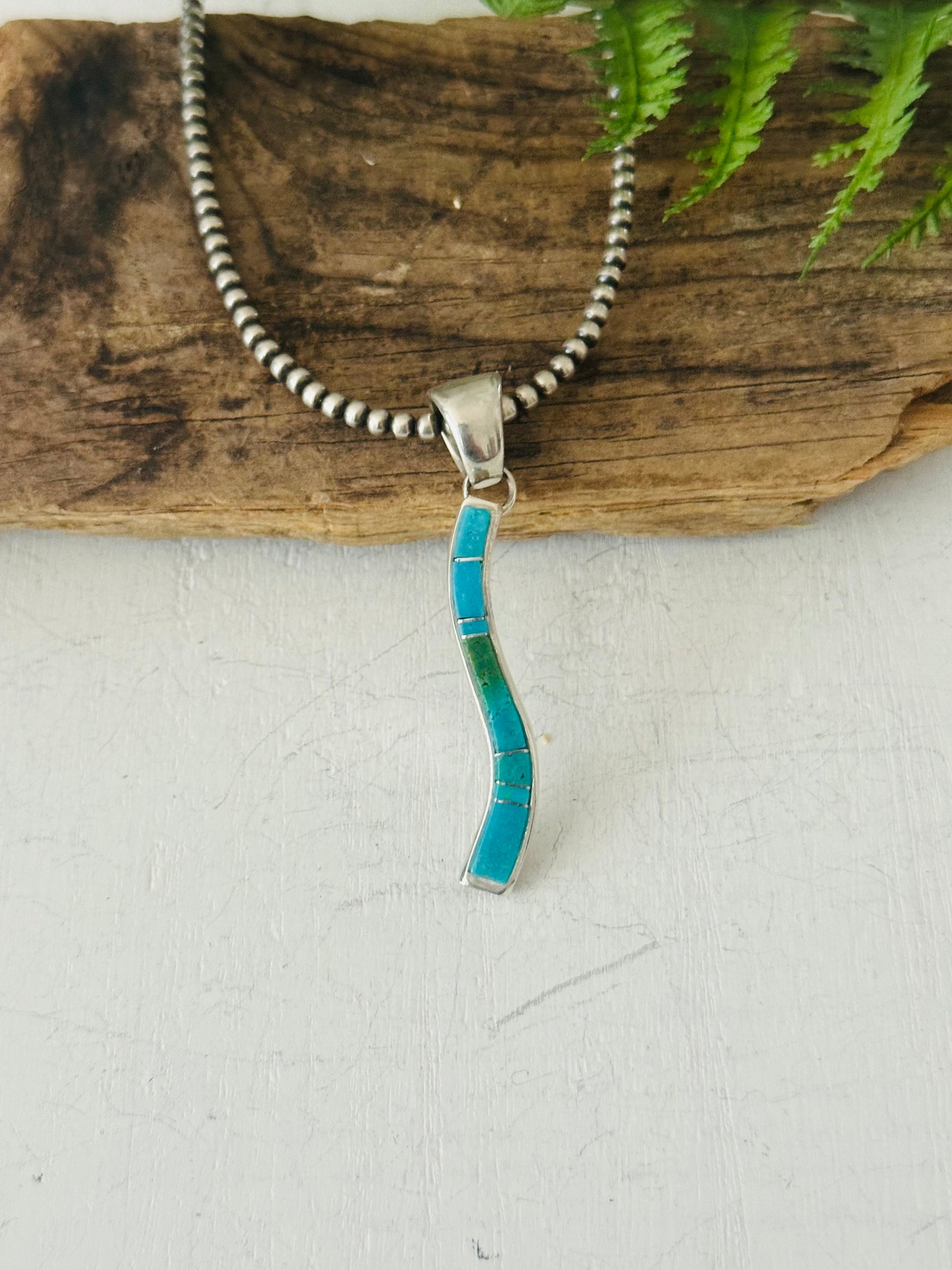 Navajo Handmade Kingman Turquoise & Sterling Silver Pendant