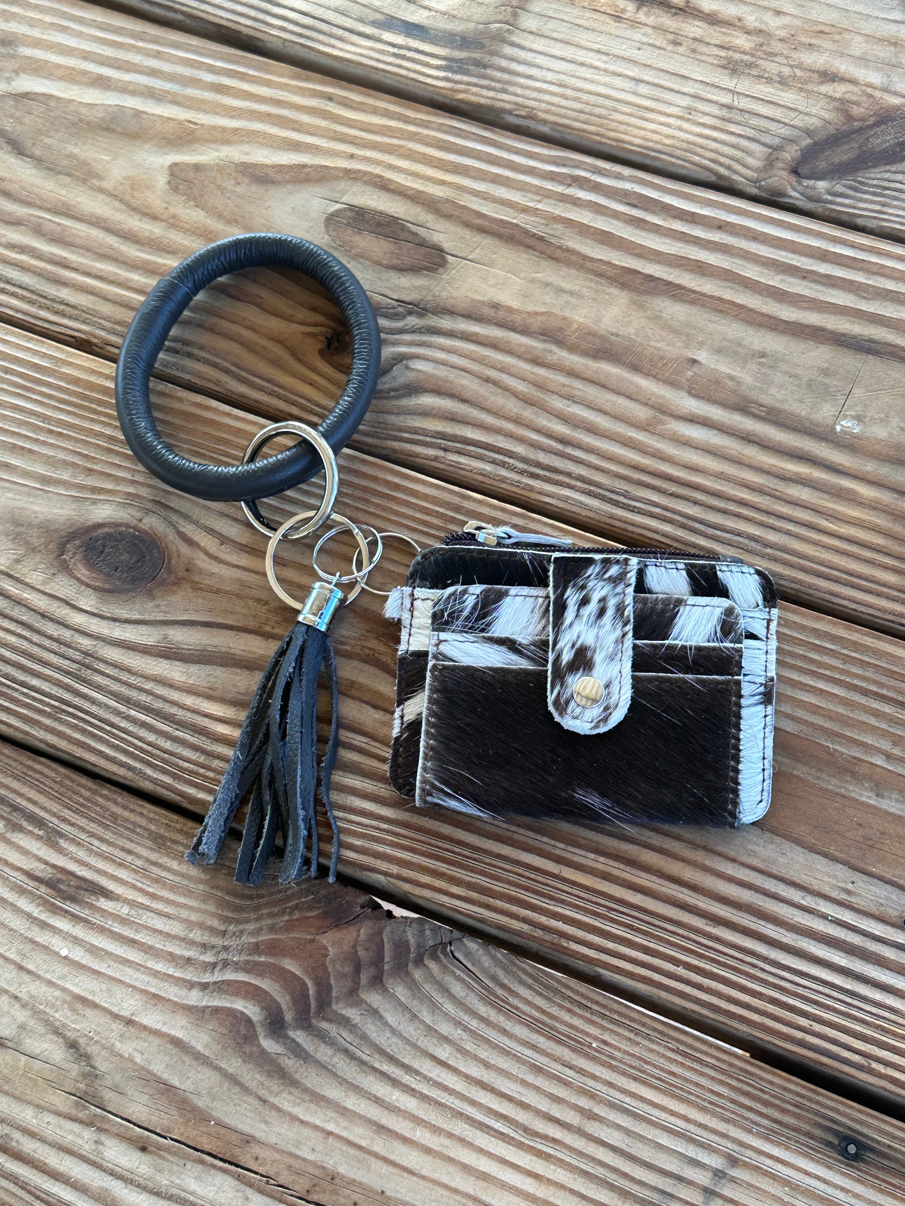 Genuine Leather & Cowhide Wristlet Card Holder