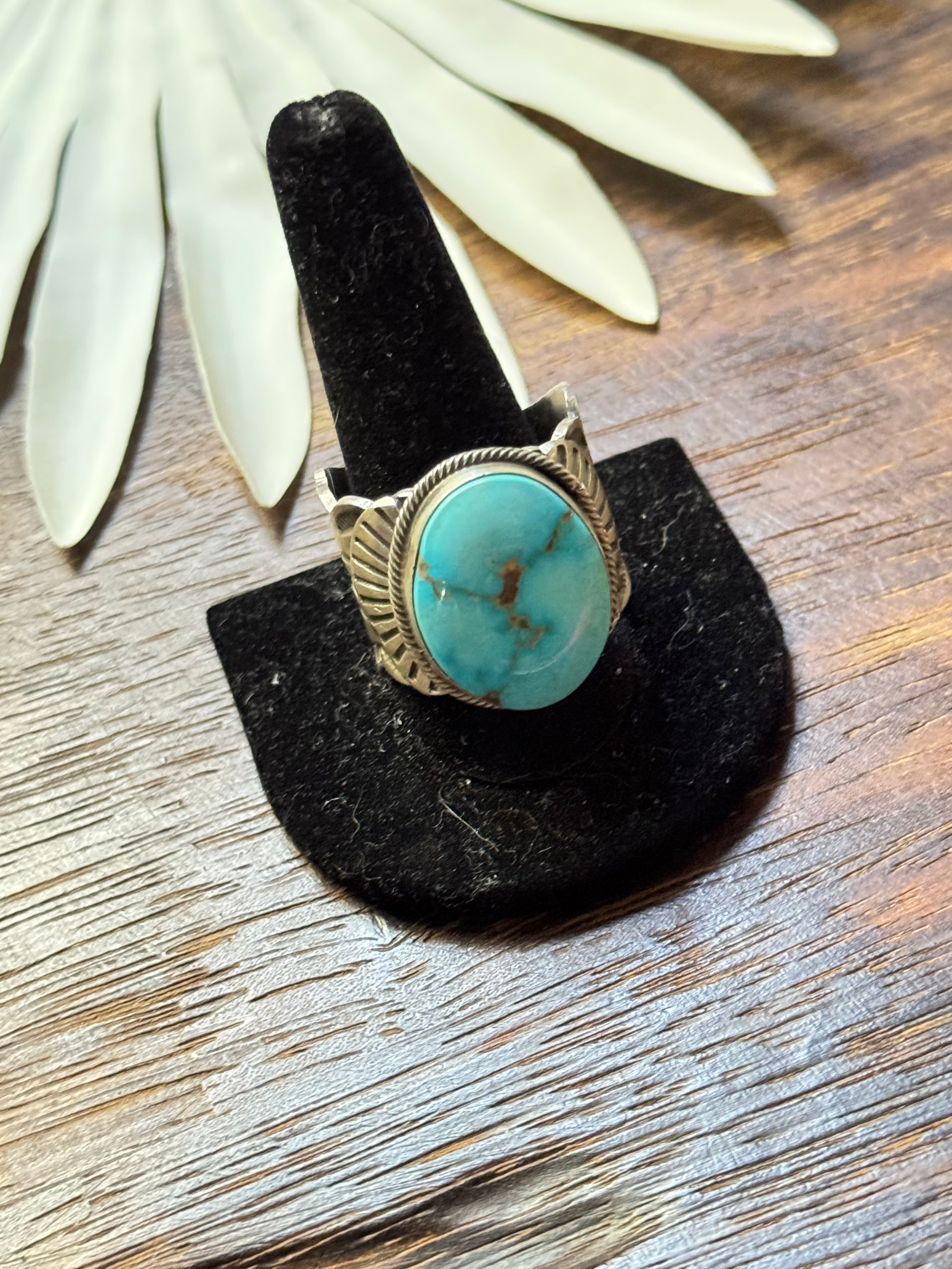 Tillie John Sonoran Mountain Turquoise & Sterling Silver Ring Size 14