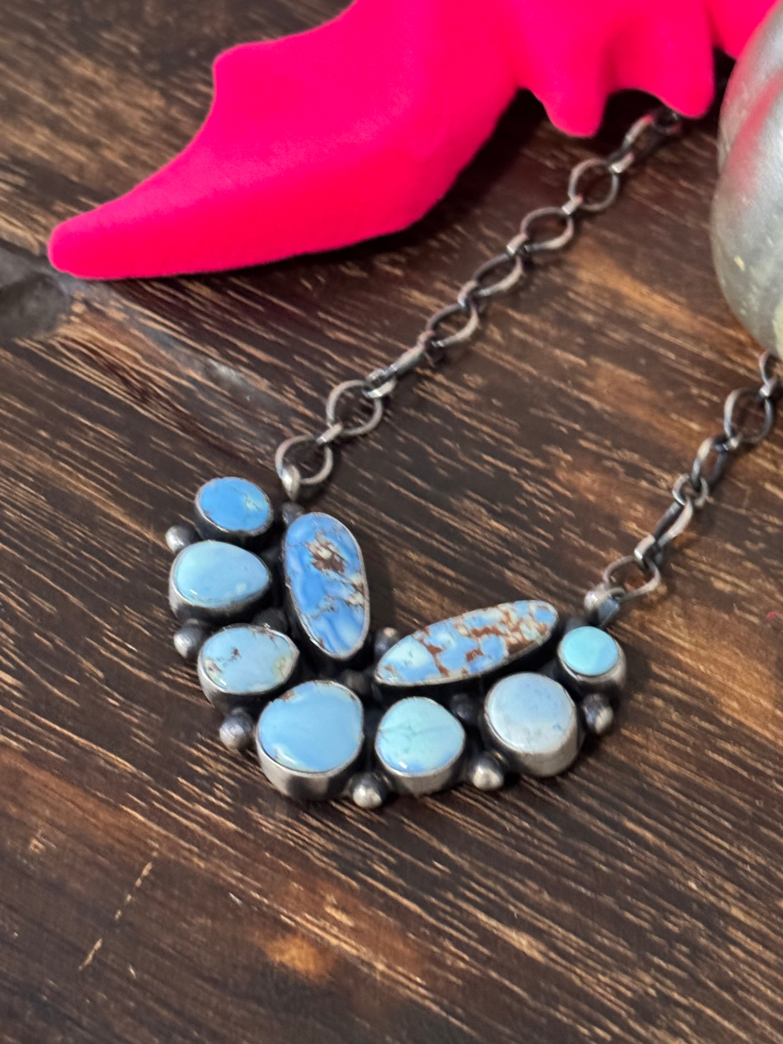 Navajo Made Golden Hills Turquoise & Sterling Silver Necklace