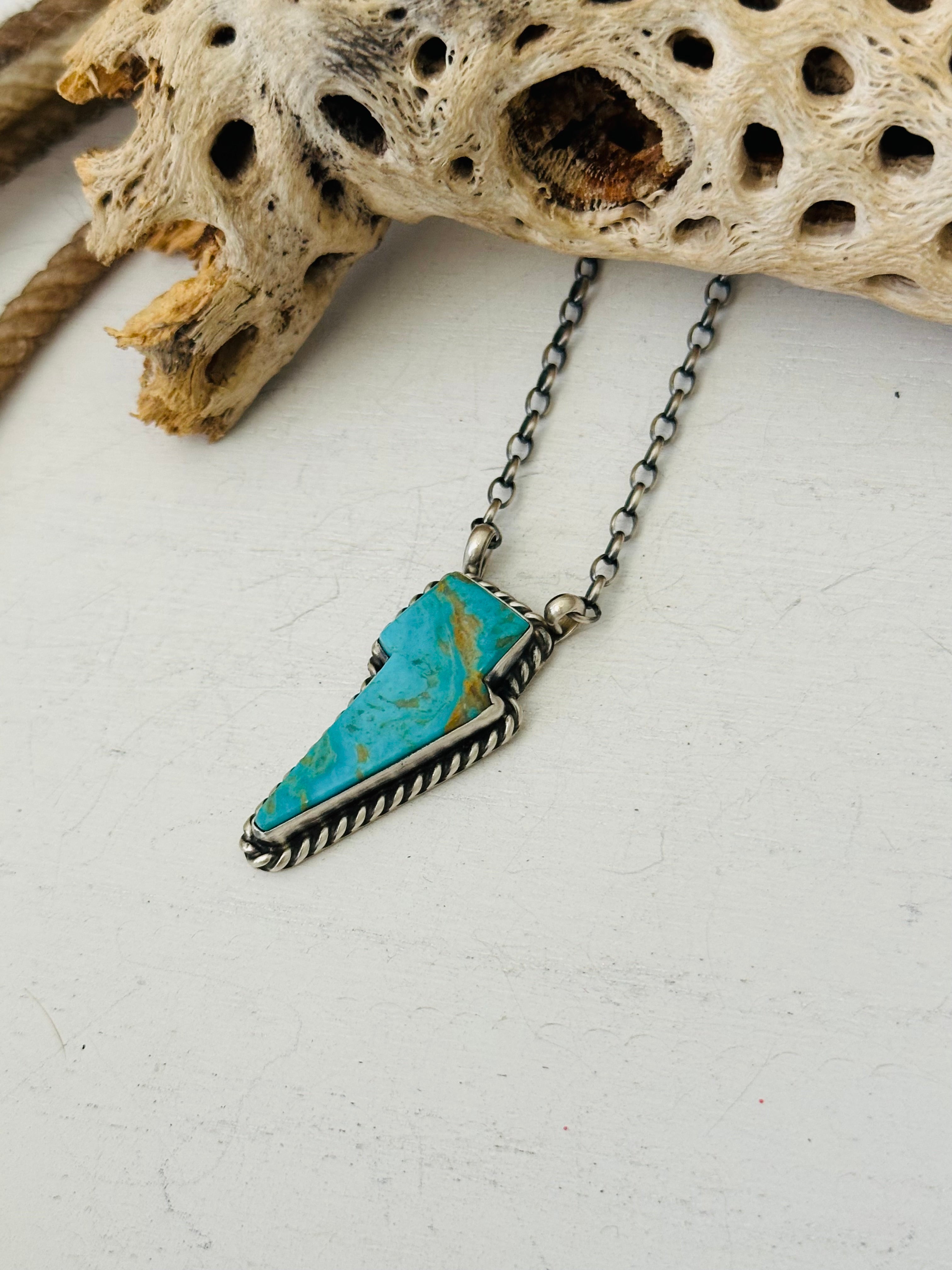 Donovan Skeets Kingman Turquoise & Sterling Silver Lightning Bolt Necklace