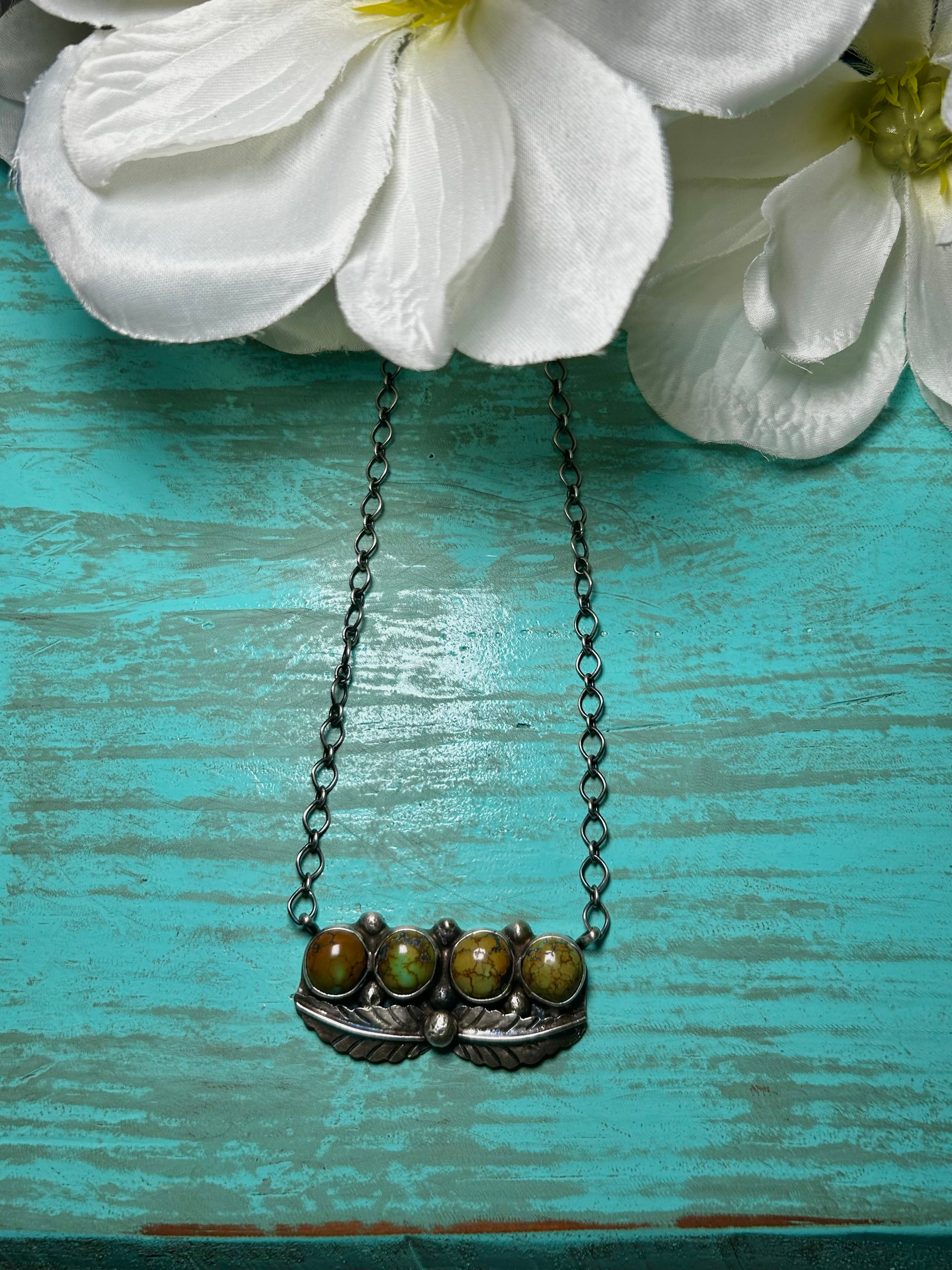 Navajo Made Blue Moon Turquoise & Sterling Sliver Necklace