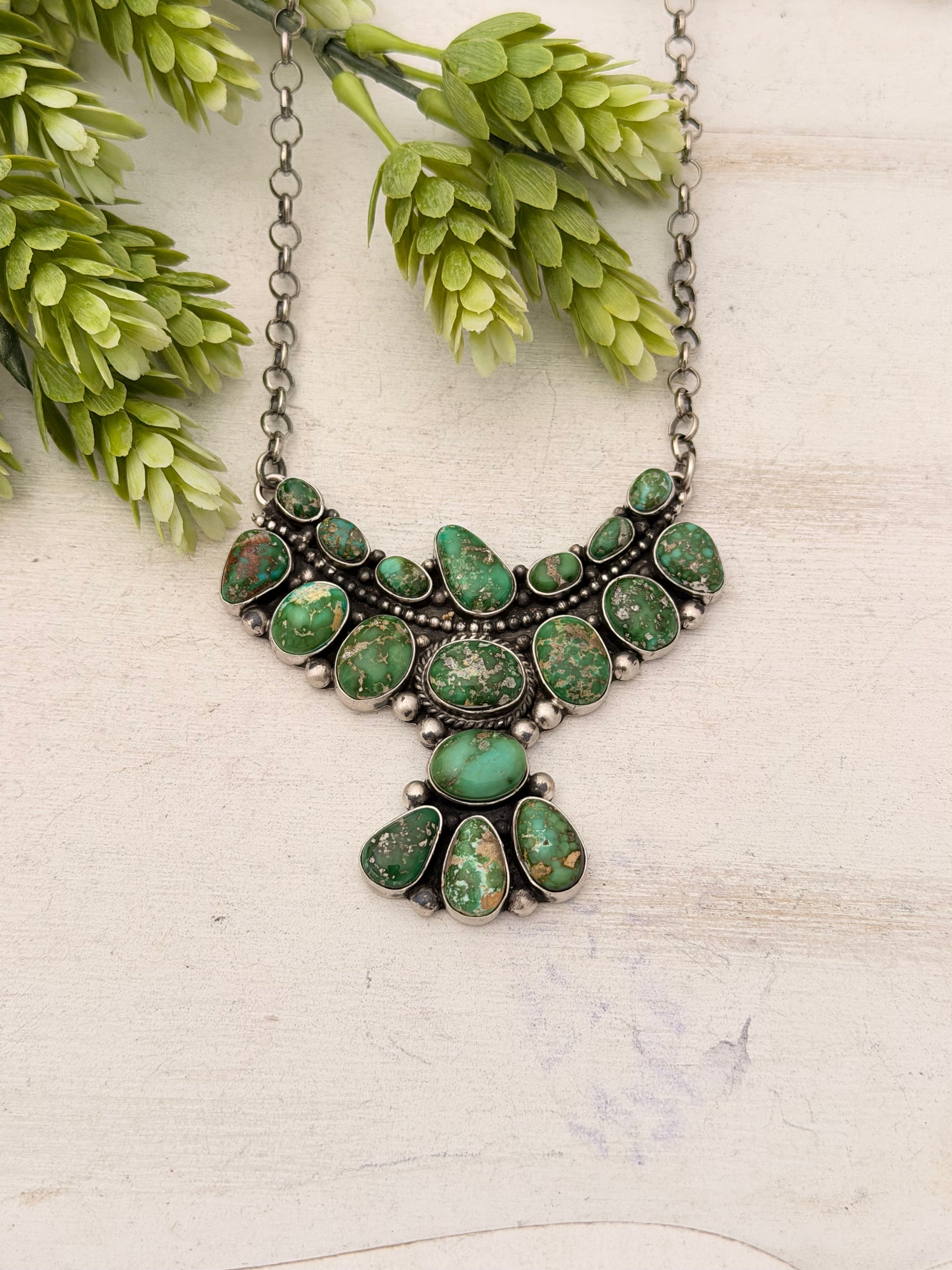 Patrick Yazzie Sonoran Gold Turquoise & Sterling Silver Cluster Necklace