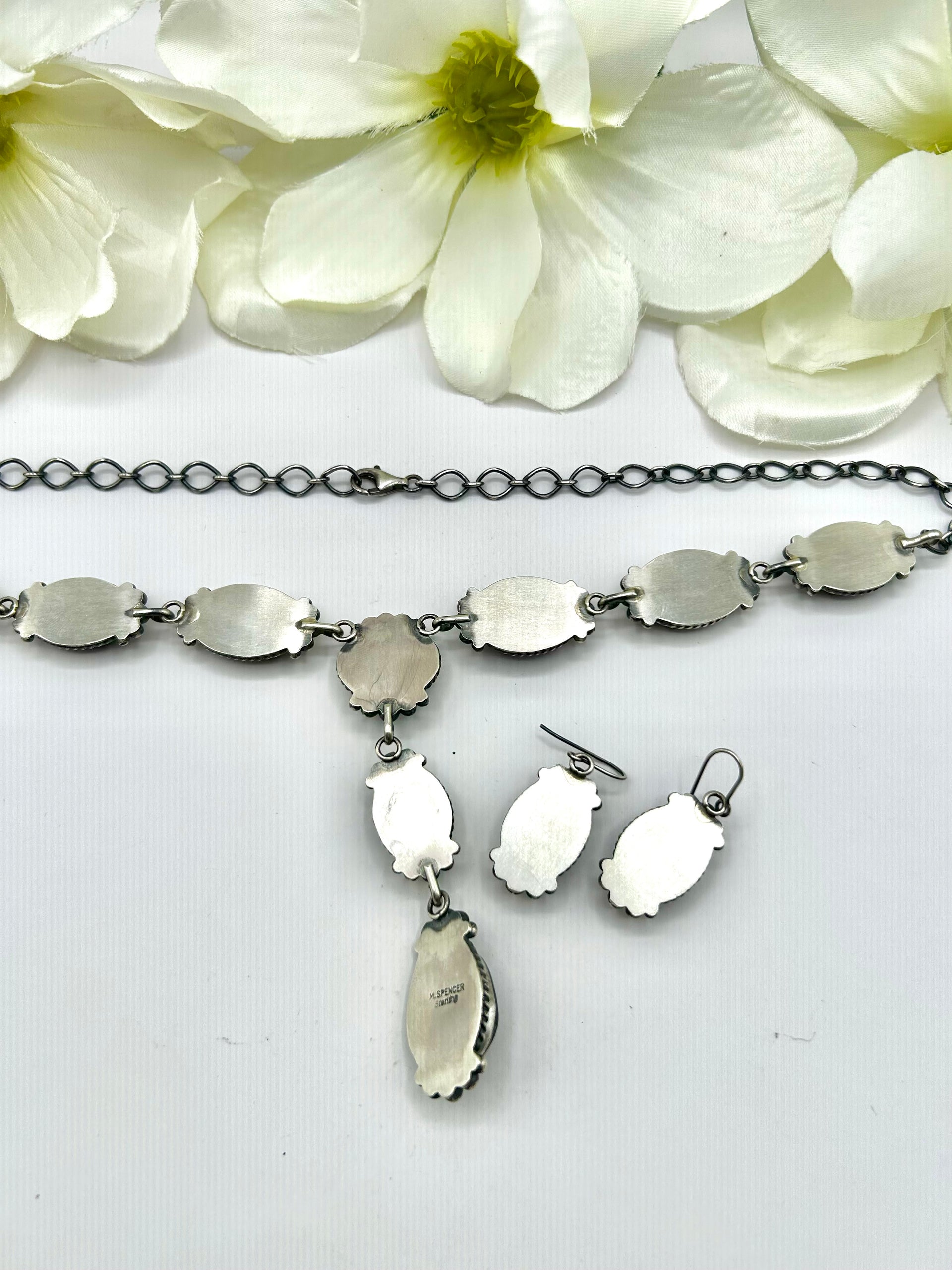 Mary Ann Spencer Black Turquoise & Sterling Silver Necklace Set