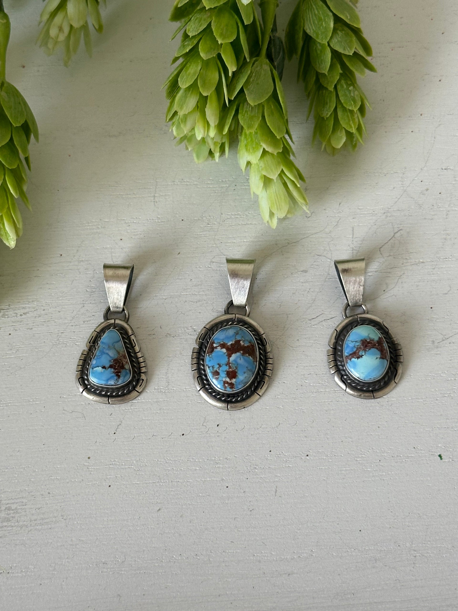 Navajo Made Golden Hills Turquoise & Sterling Silver Pendant