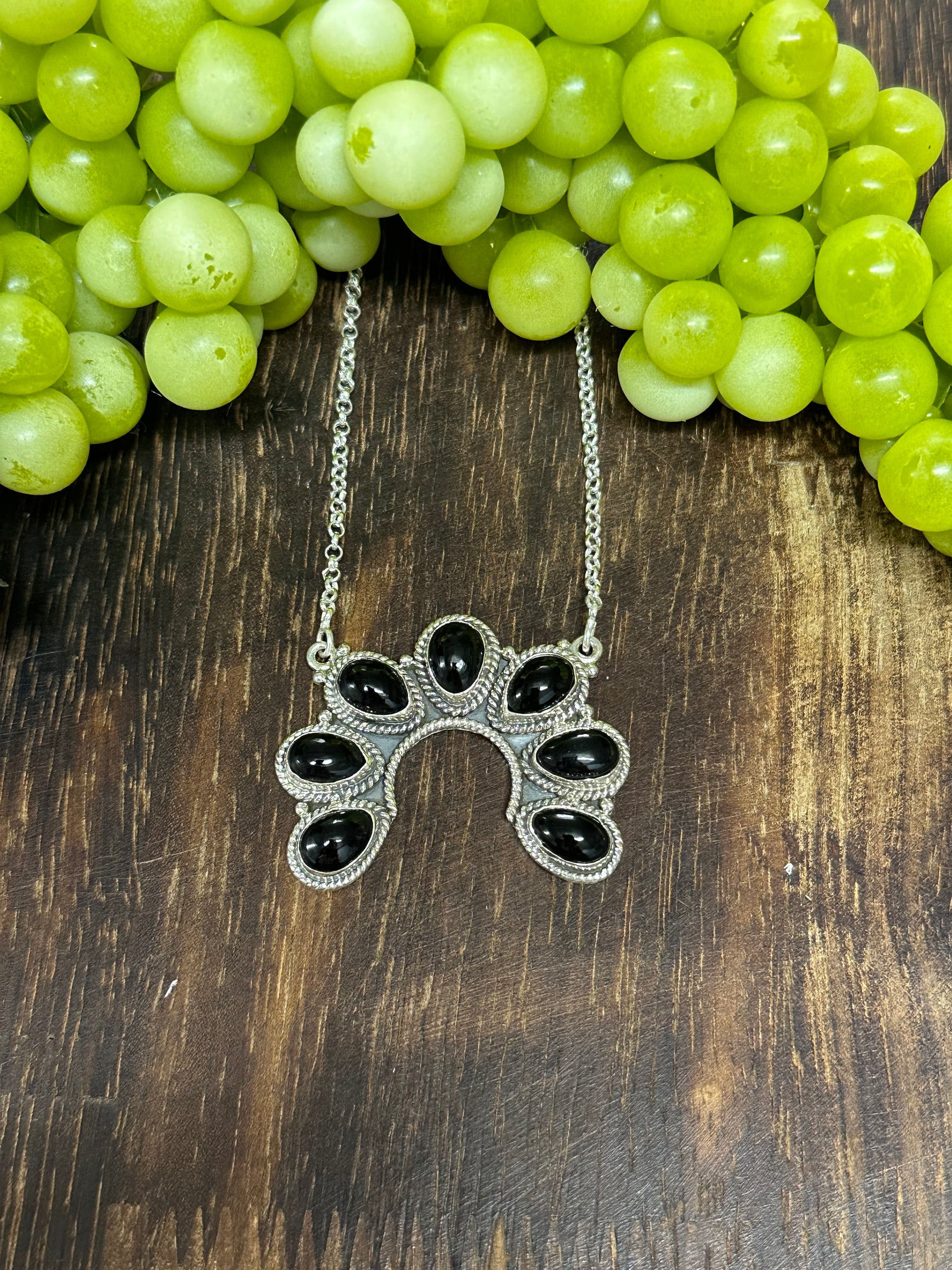 Southwest Made Onyx & Sterling Silver Naja Necklace
