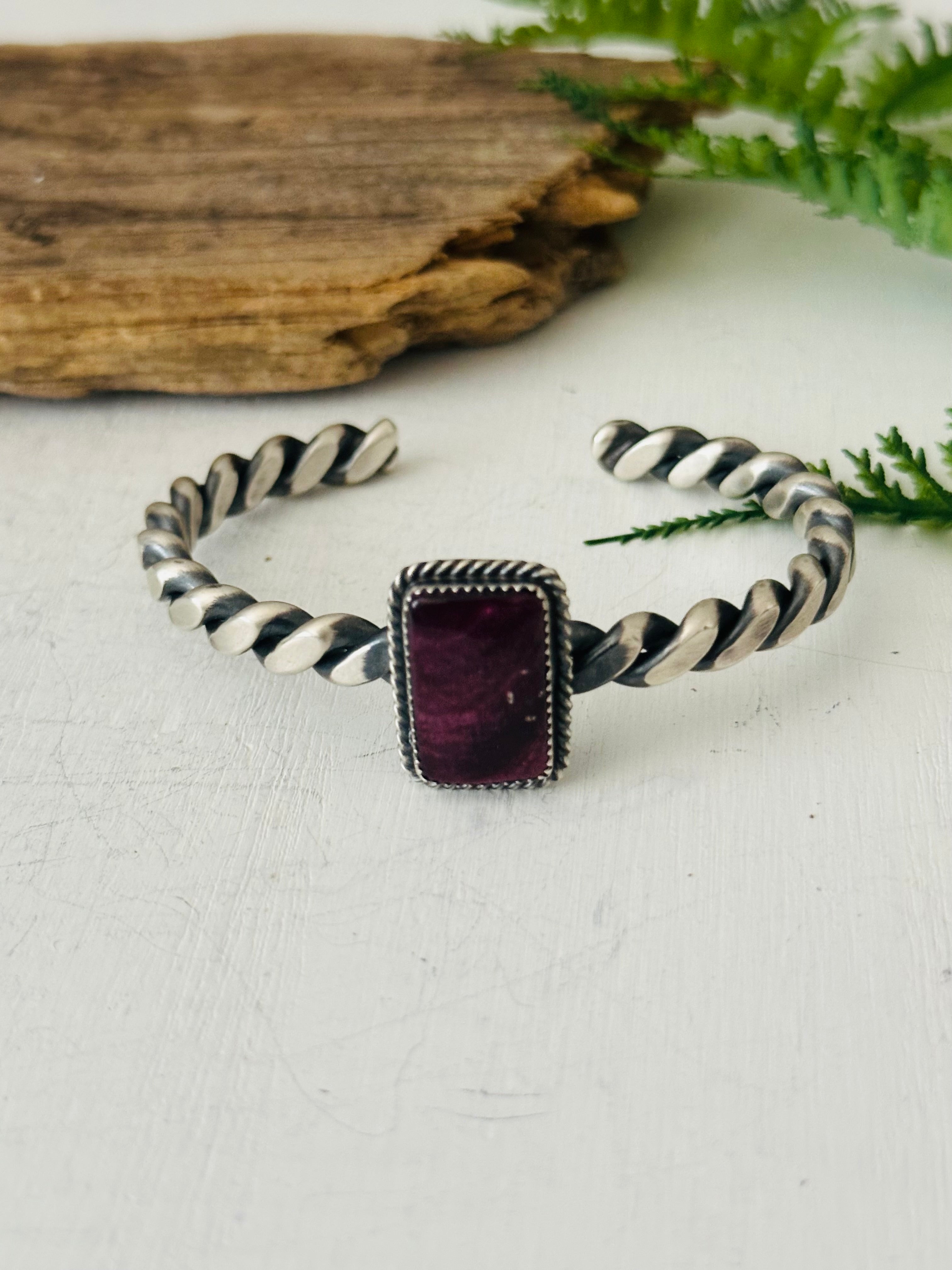 Navajo Made Purple Spiny Oyster & Sterling Silver Cuff Bracelet