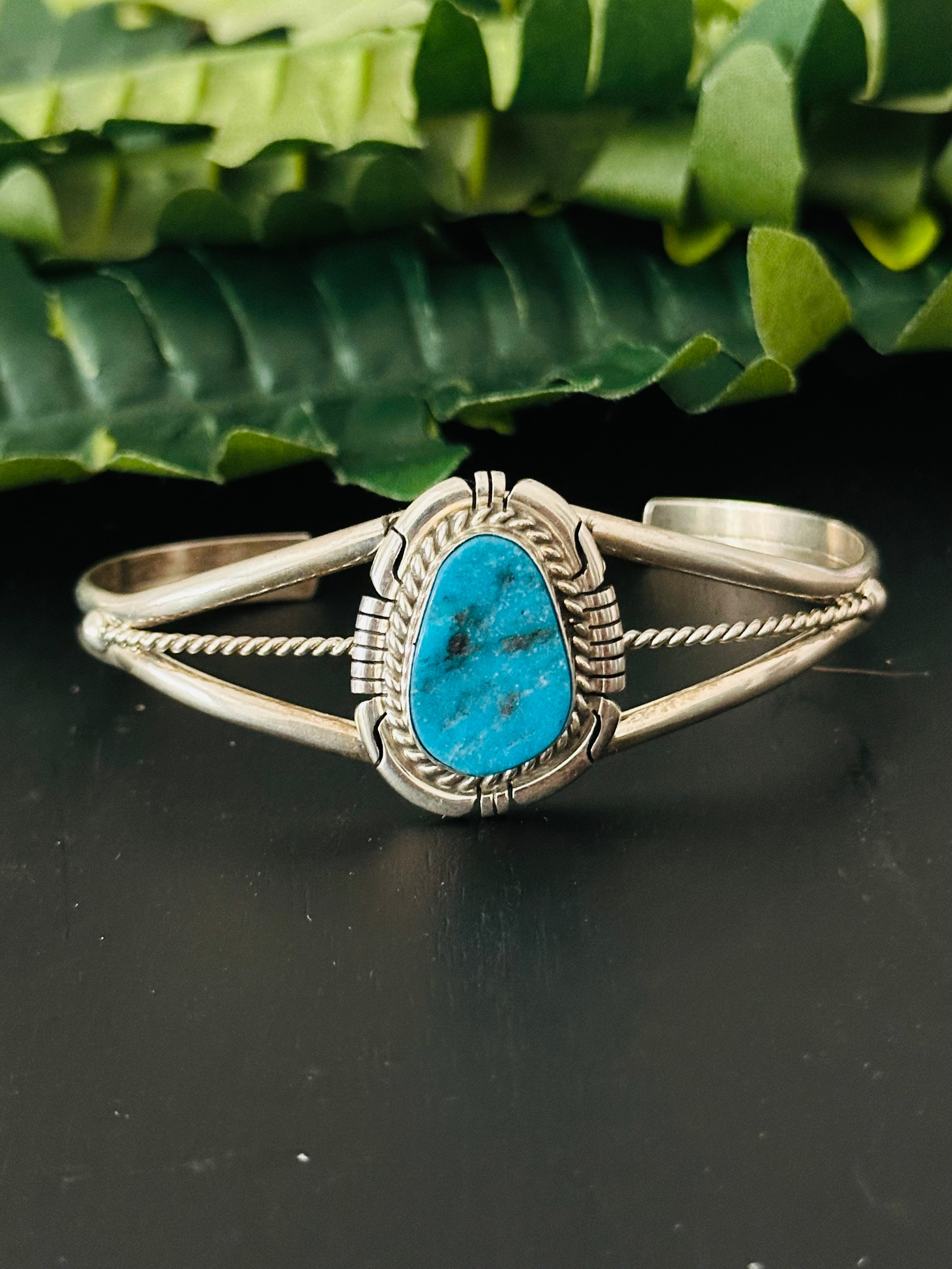 Navajo Made Kingman Turquoise & Sterling Silver Cuff Bracelet