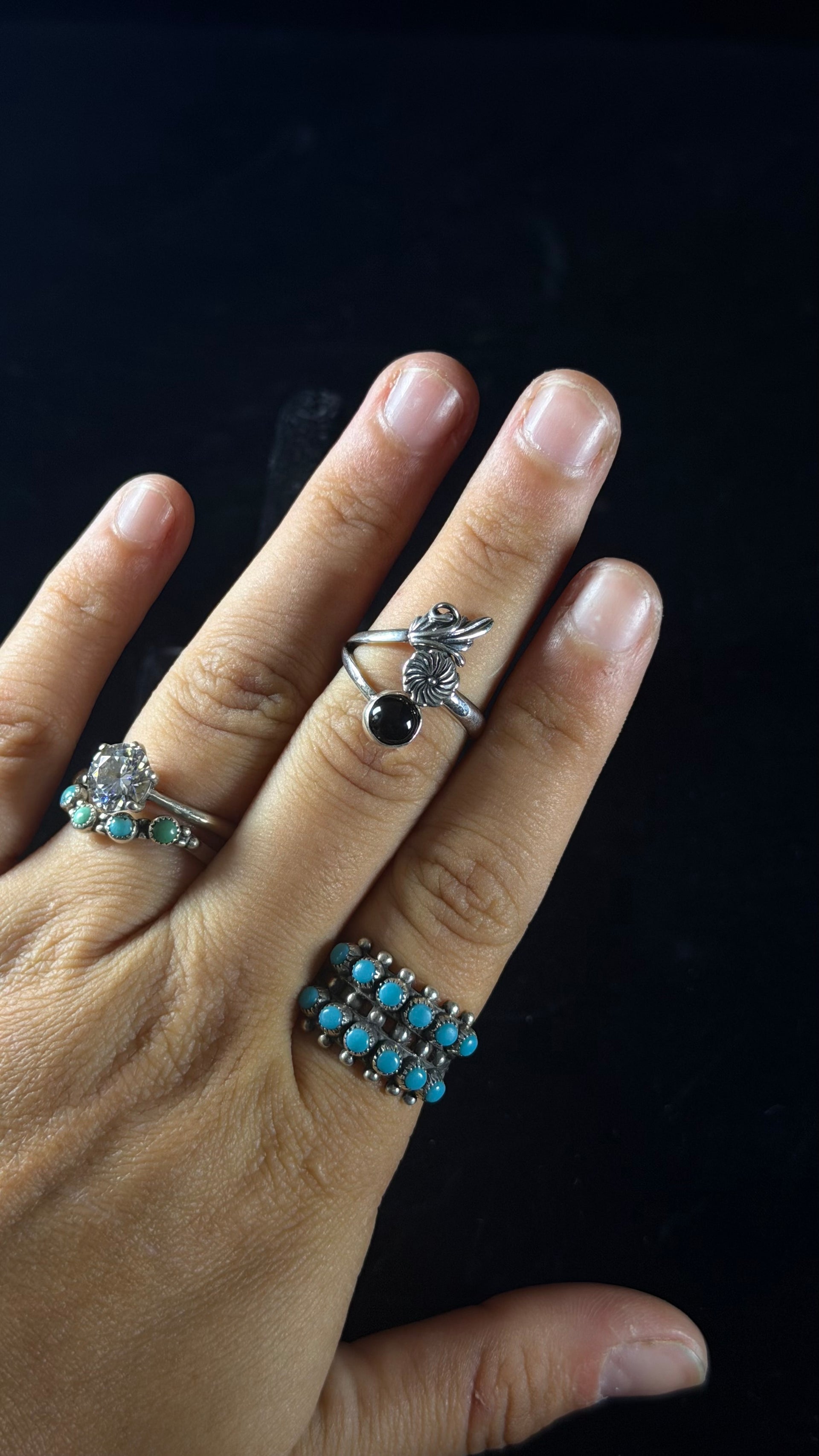 Navajo Made Onyx & Sterling Silver Adjustable Ring