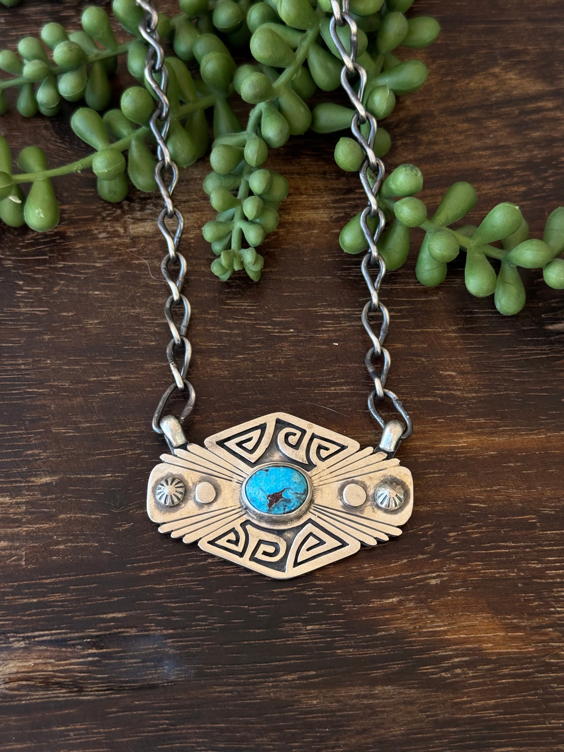 Navajo Made Kingman Turquoise & Sterling Silver Necklace