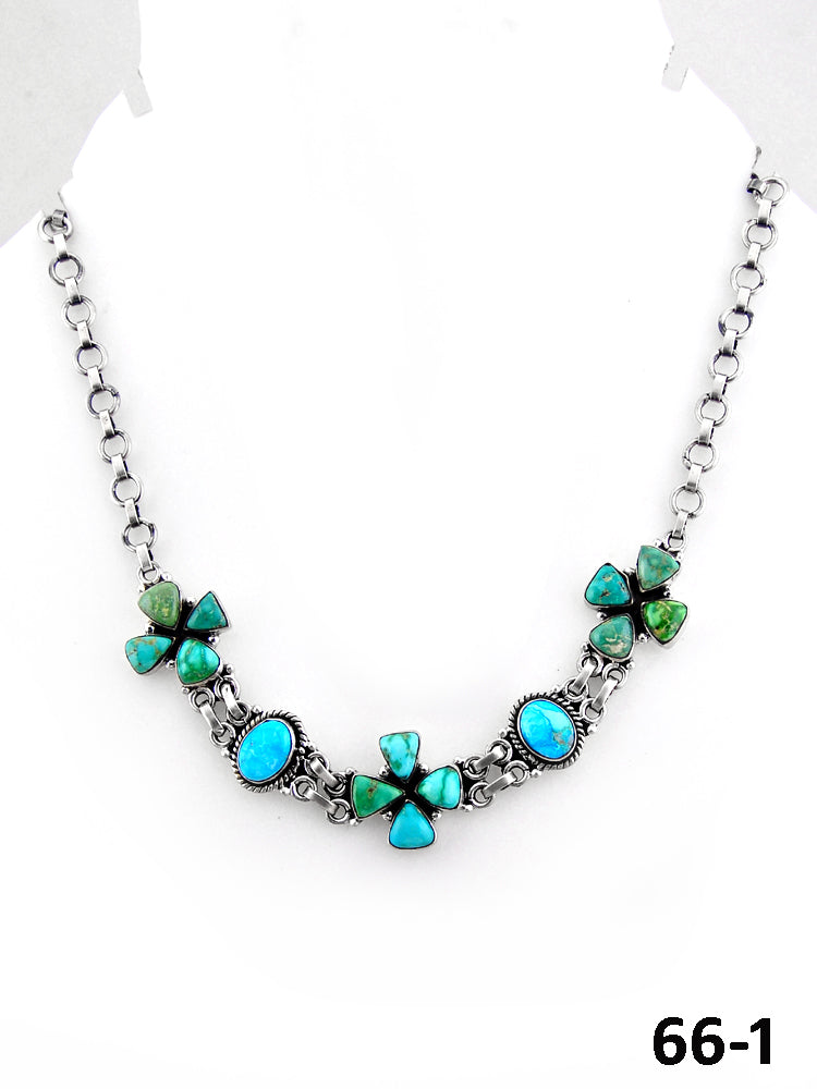 Southwest Handmade Emerald Valley with White Water & Sterling Silver Necklace